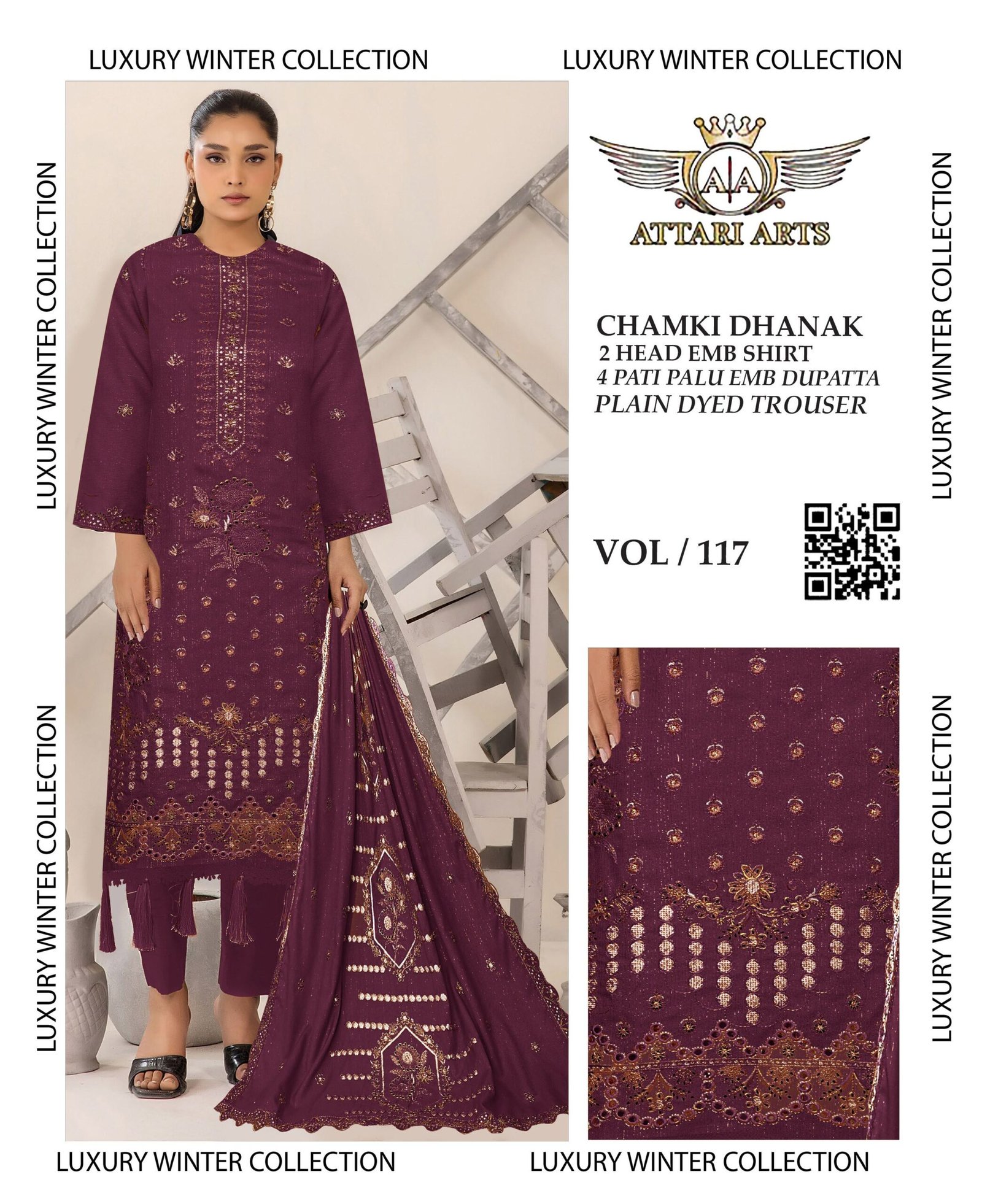 Premium Embroidered 3 Piece Suit for Women – VOL-117