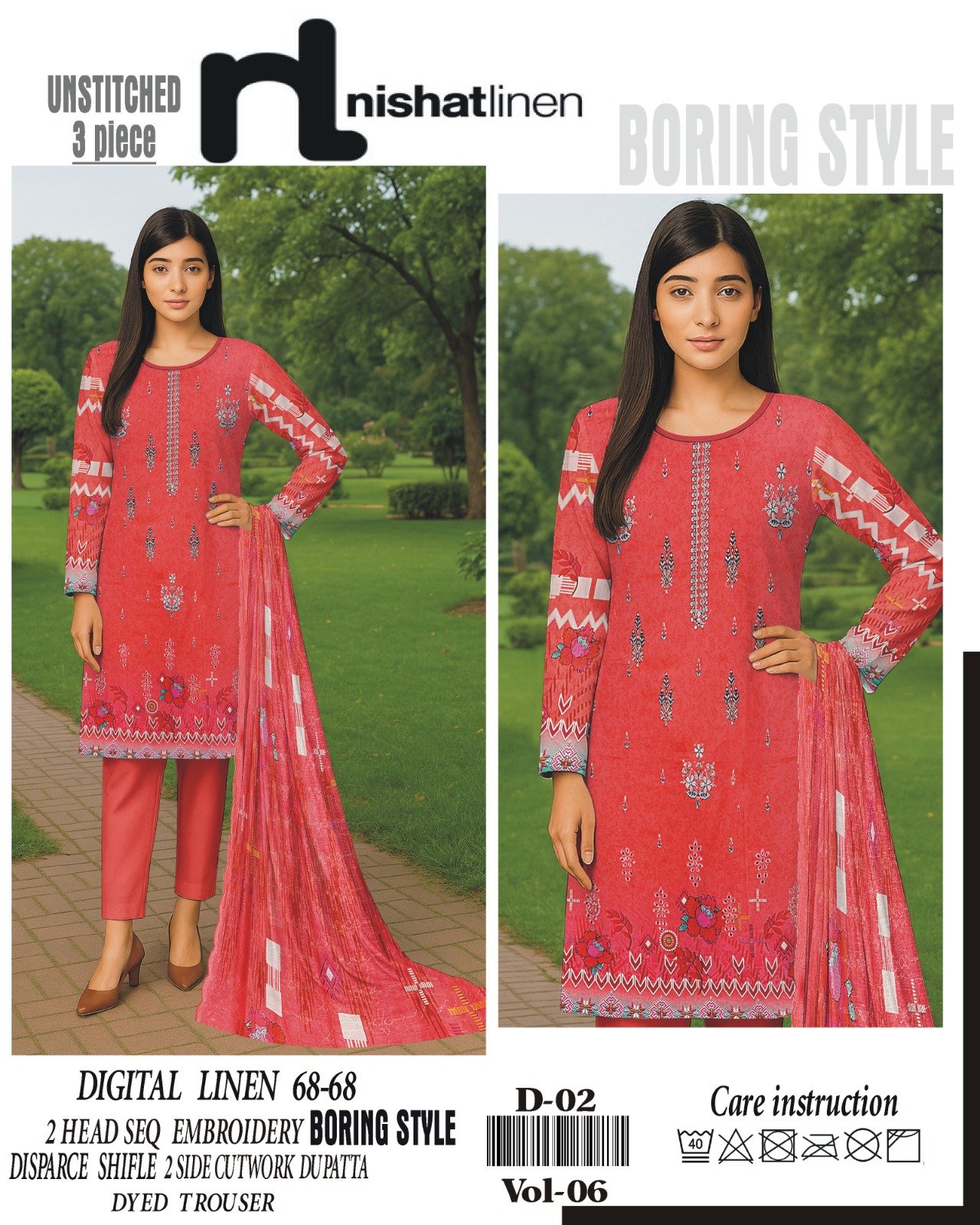 Nishat Linen Embroidered 3-Piece Suit Comfortable Design - Image 3