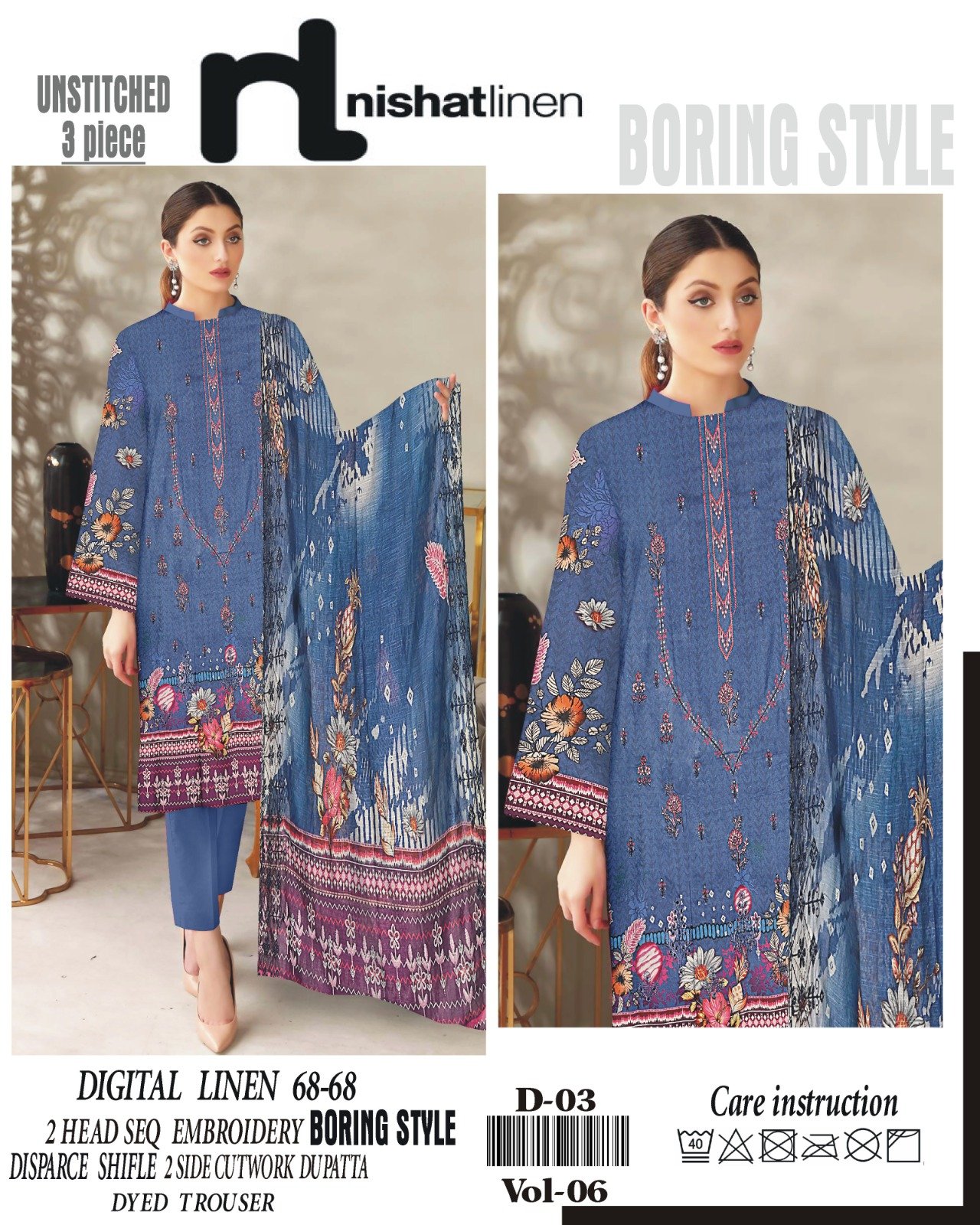 Nishat Linen Embroidered 3-Piece Suit Comfortable Design - Image 2