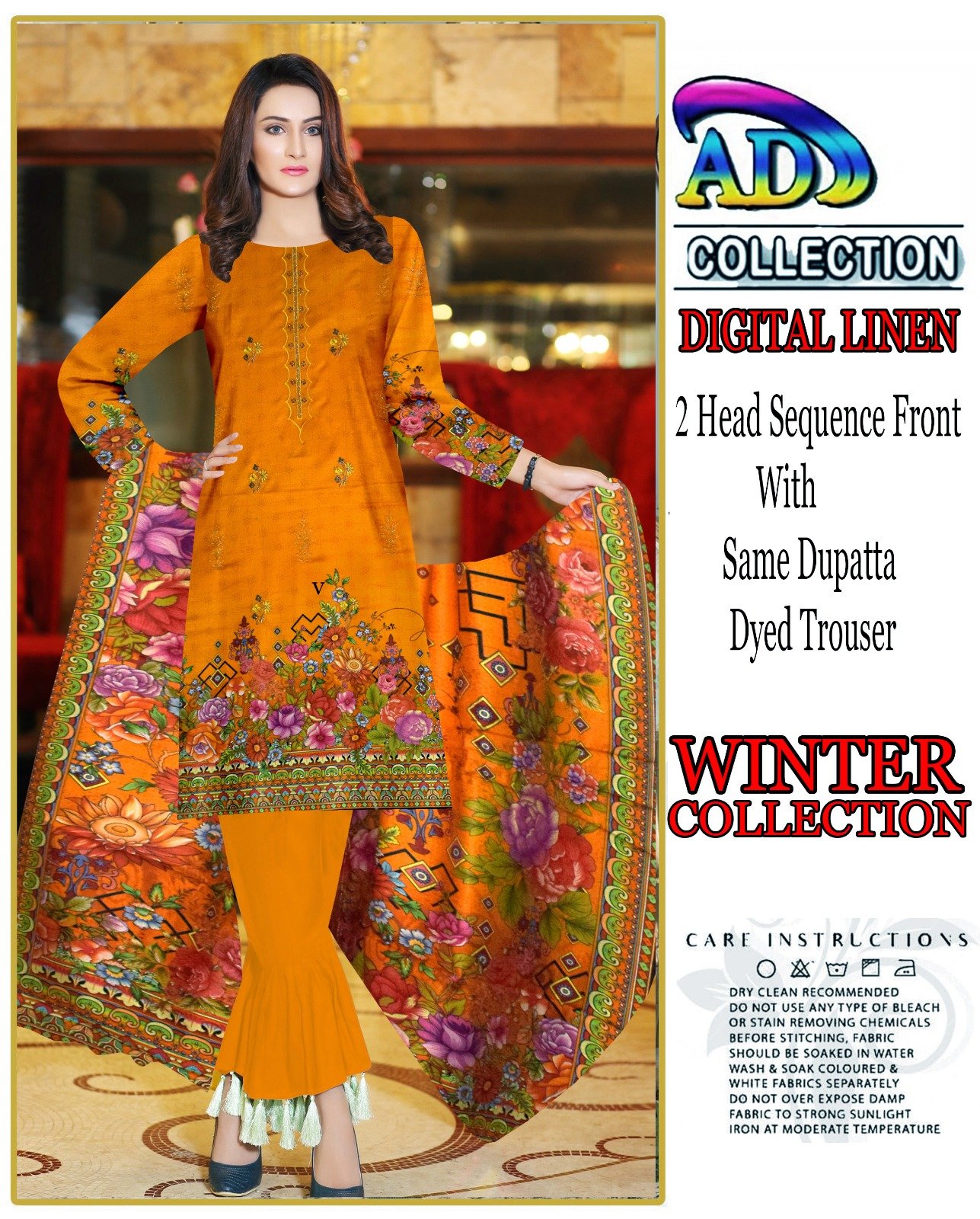 3 Piece Unstitched Digital Printed Linen Suit - Image 5