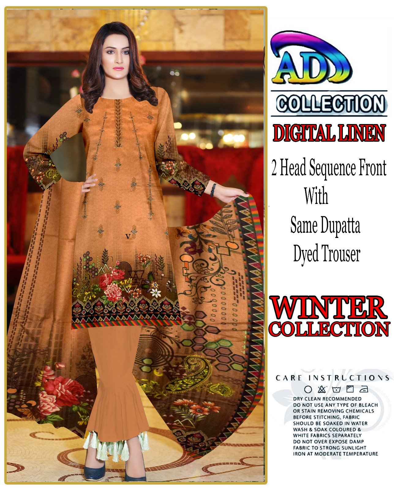 3 Piece Unstitched Digital Printed Linen Suit - Image 6