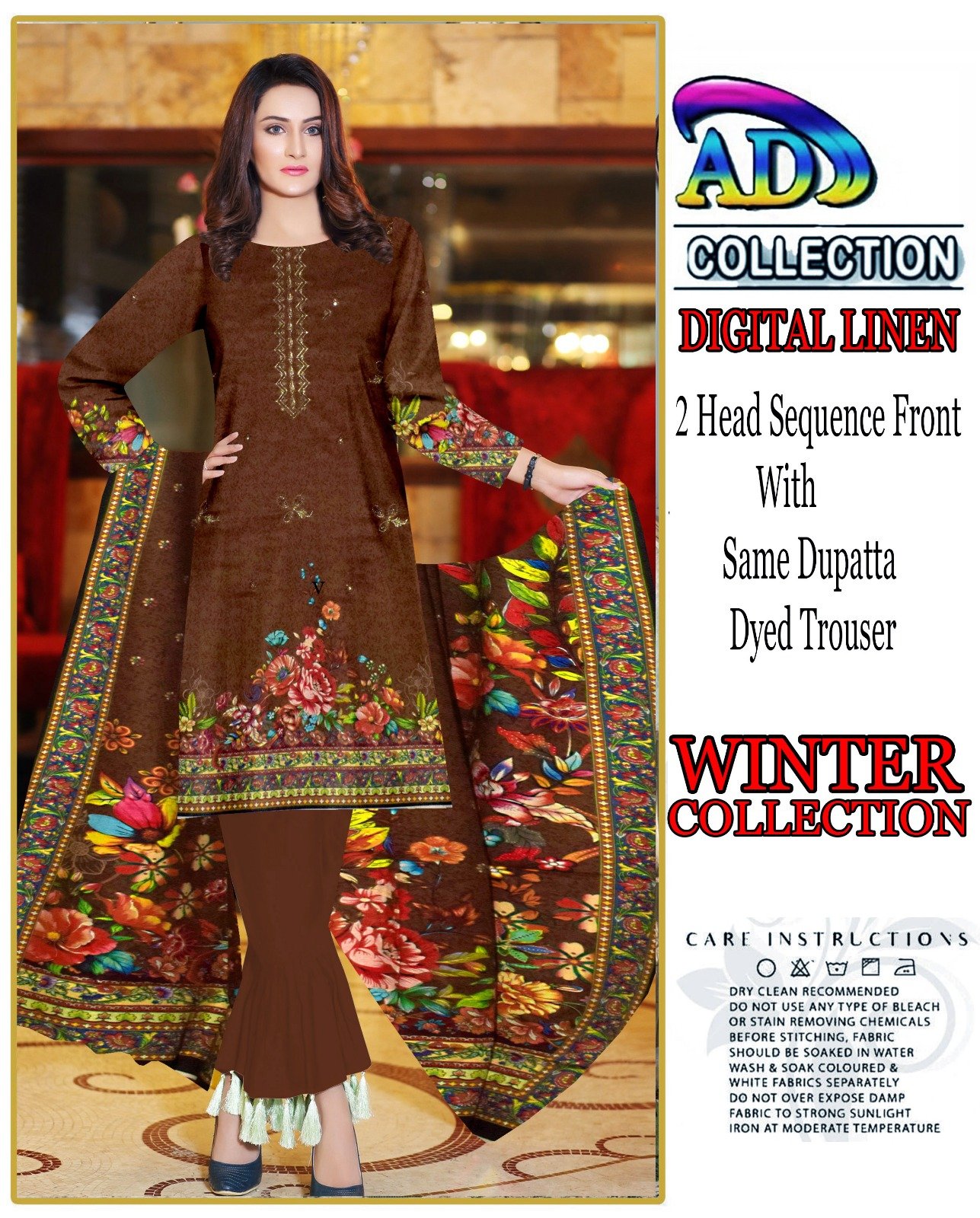 3 Piece Unstitched Digital Printed Linen Suit - Image 7