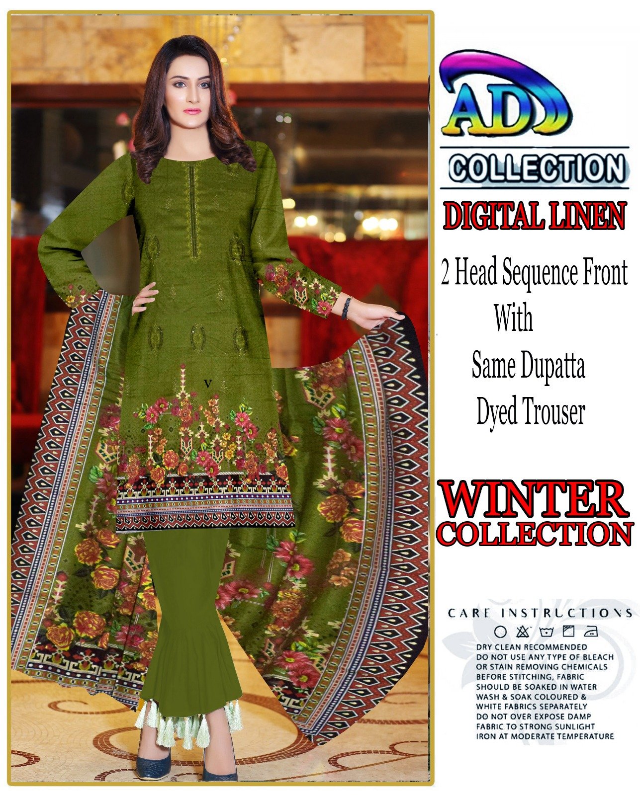 3 Piece Unstitched Digital Printed Linen Suit - Image 2