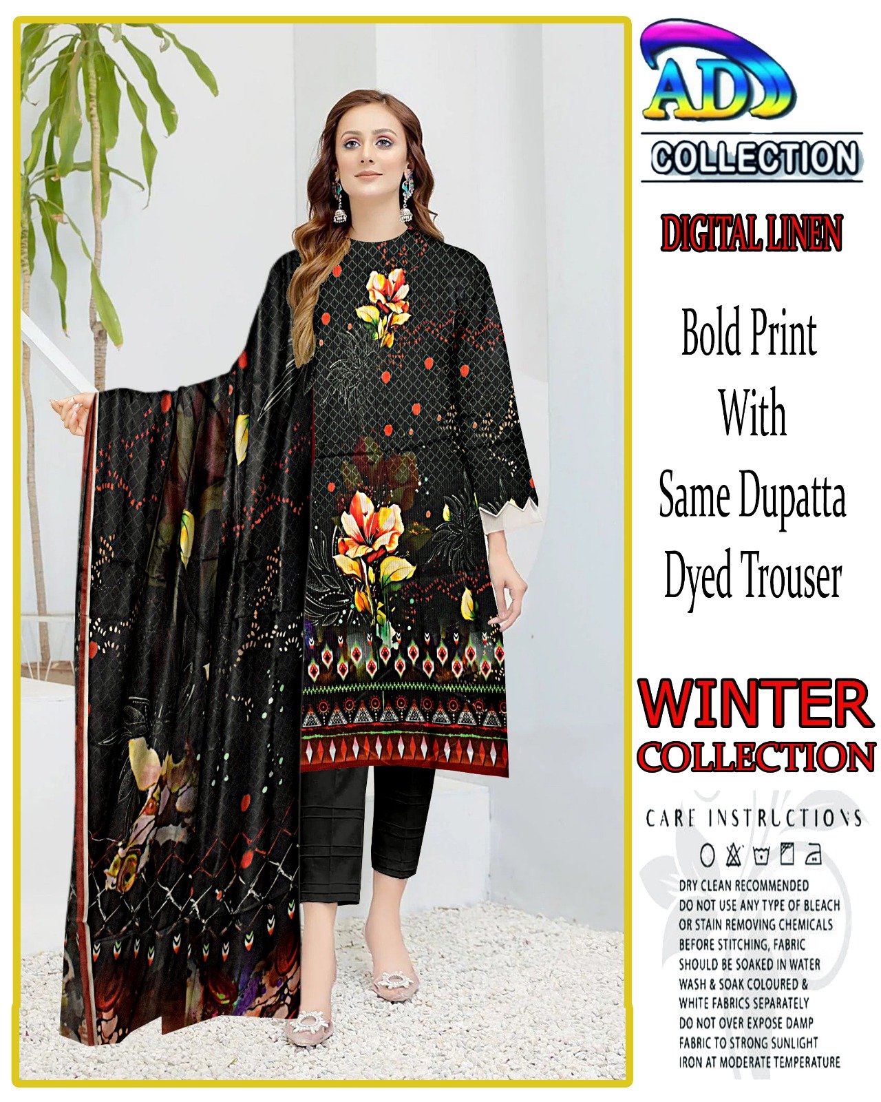 3 Piece Digital Printed Linen Winter Collection
