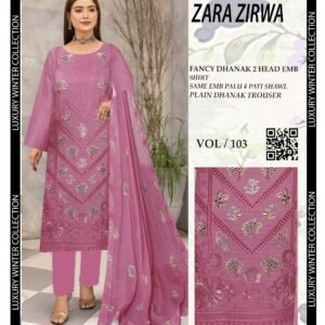 Classic Luxury Embroidered 3 Piece Outfit – Dhanak Fabric | VOL-103