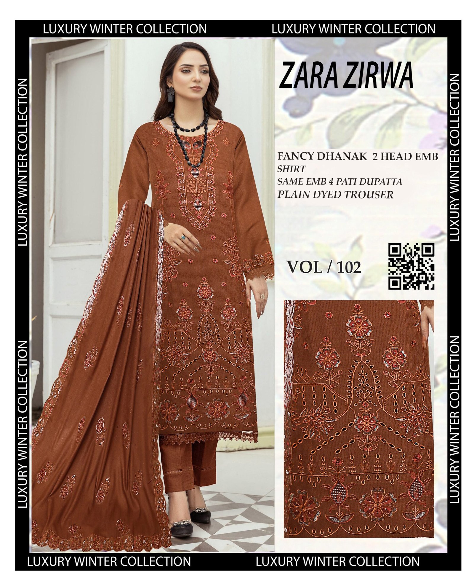 Stylish Printed Viscose Unstitched 3 Piece Dress – VOL-102 - Image 6