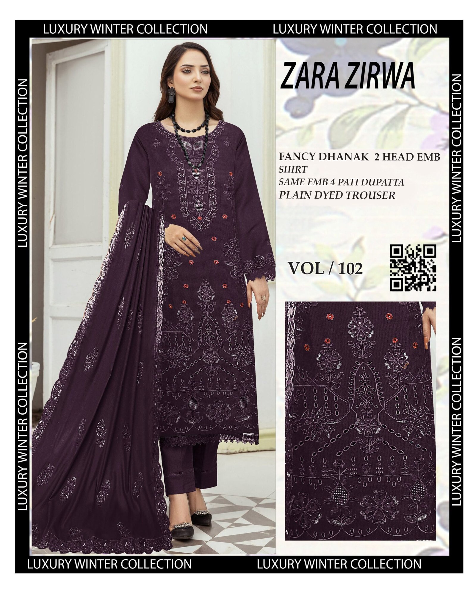 Stylish Printed Viscose Unstitched 3 Piece Dress – VOL-102 - Image 5