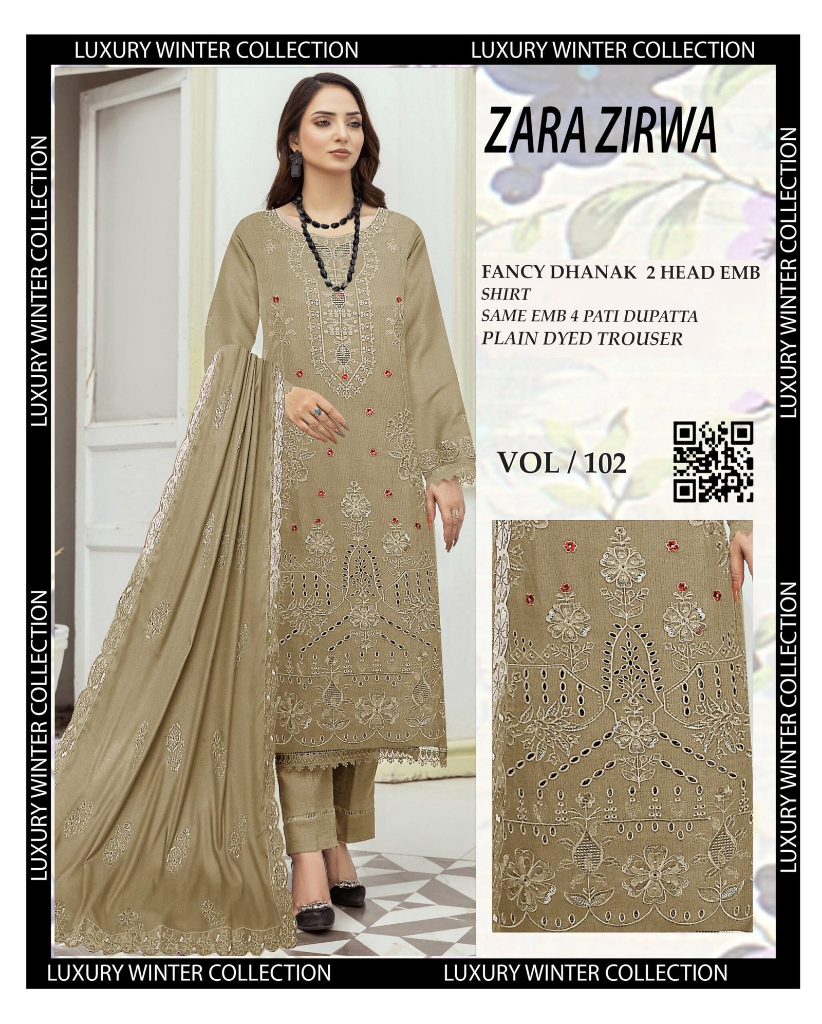 Stylish Printed Viscose Unstitched 3 Piece Dress – VOL-102 - Image 2