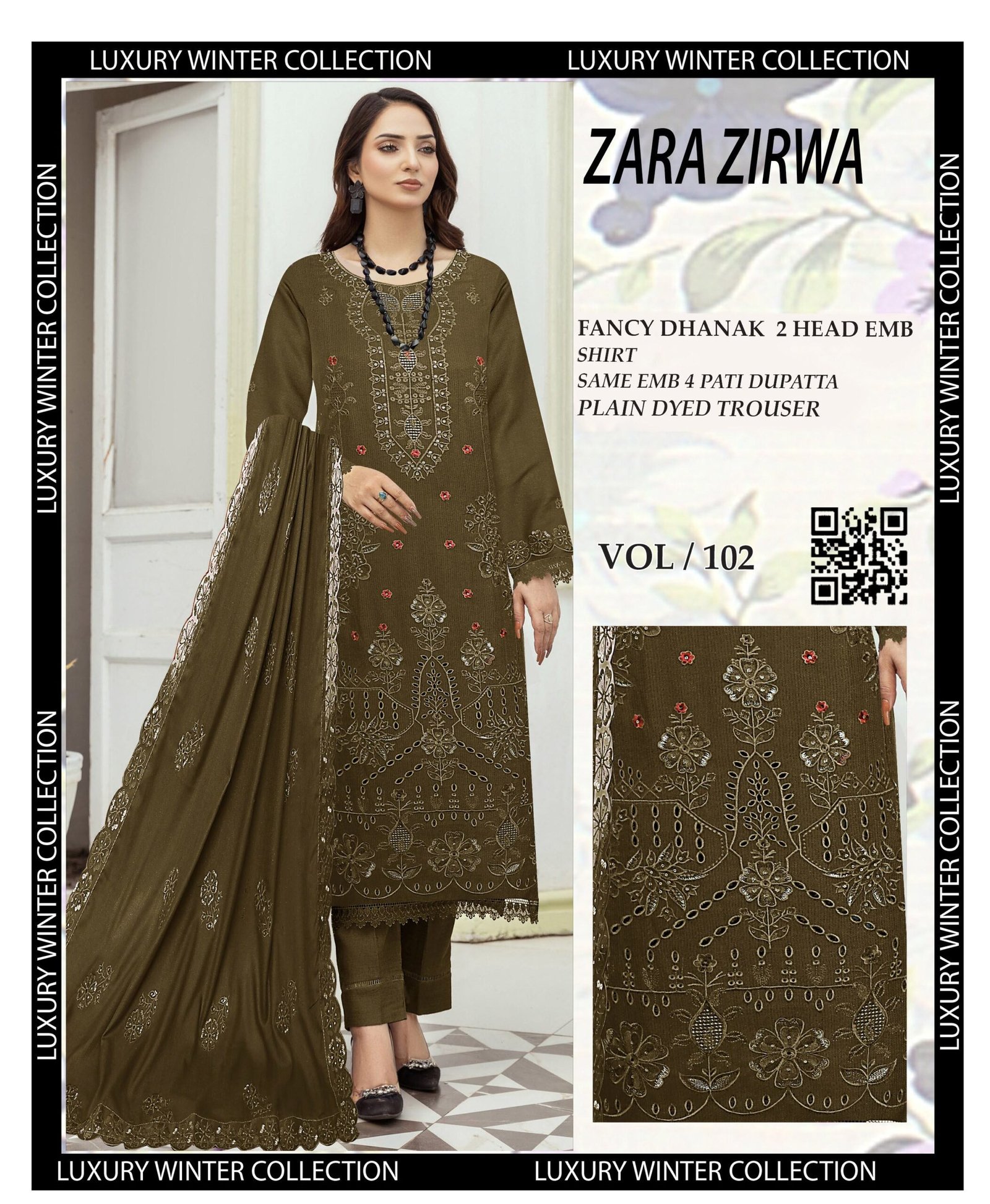 Stylish Printed Viscose Unstitched 3 Piece Dress – VOL-102 - Image 3