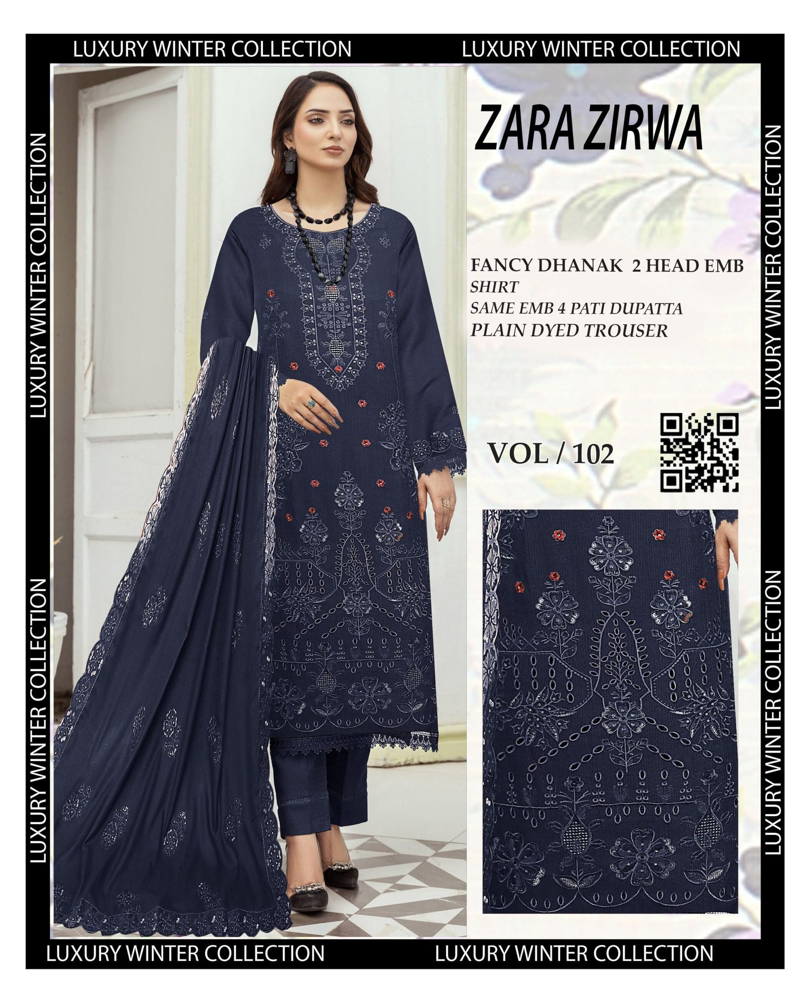Stylish Printed Viscose Unstitched 3 Piece Dress – VOL-102 - Image 4