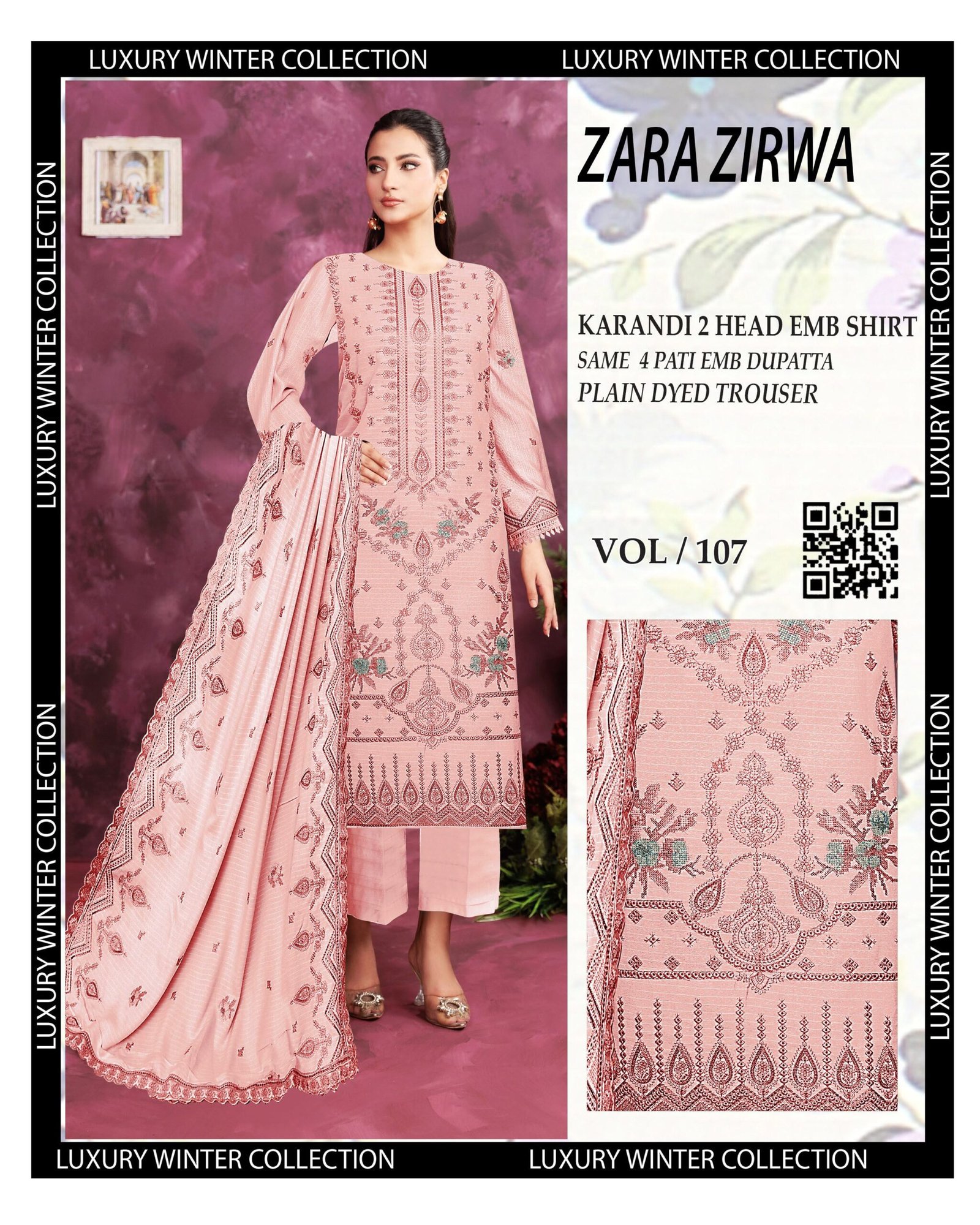 Winter Karandi Embroidered 3Pc Suit – Luxury Edition | VOL-107 - Image 6