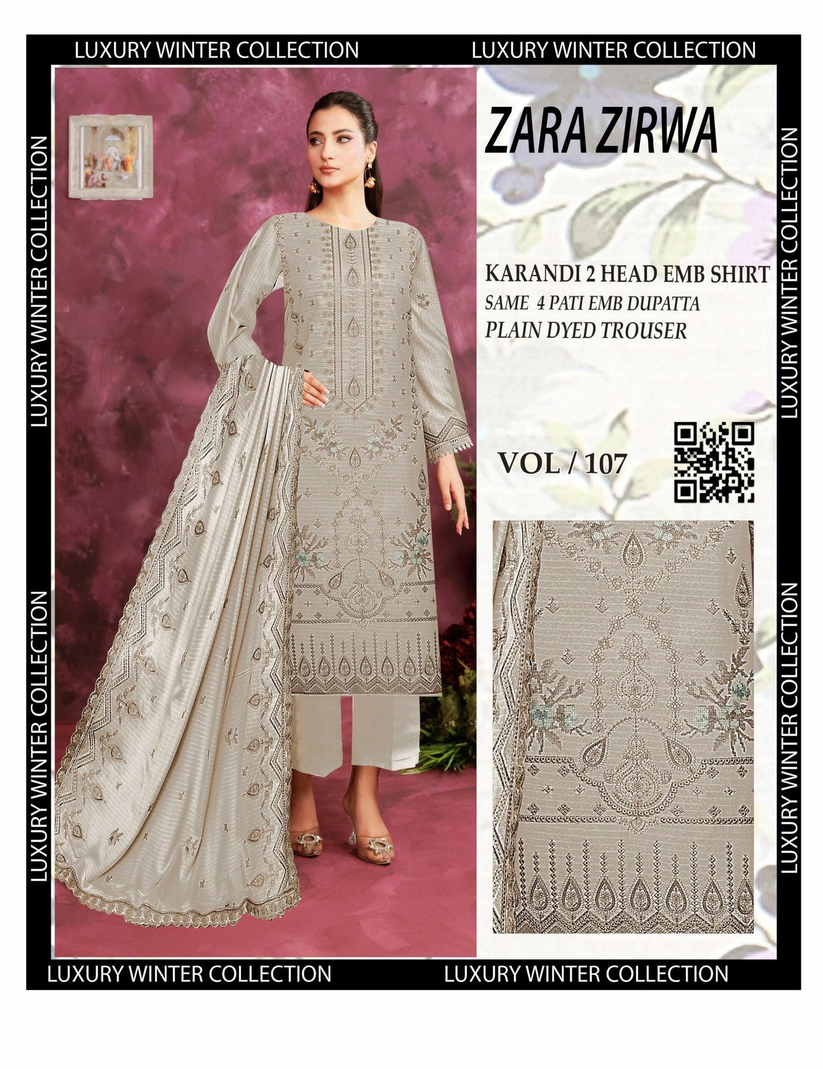 Winter Karandi Embroidered 3Pc Suit – Luxury Edition | VOL-107 - Image 5