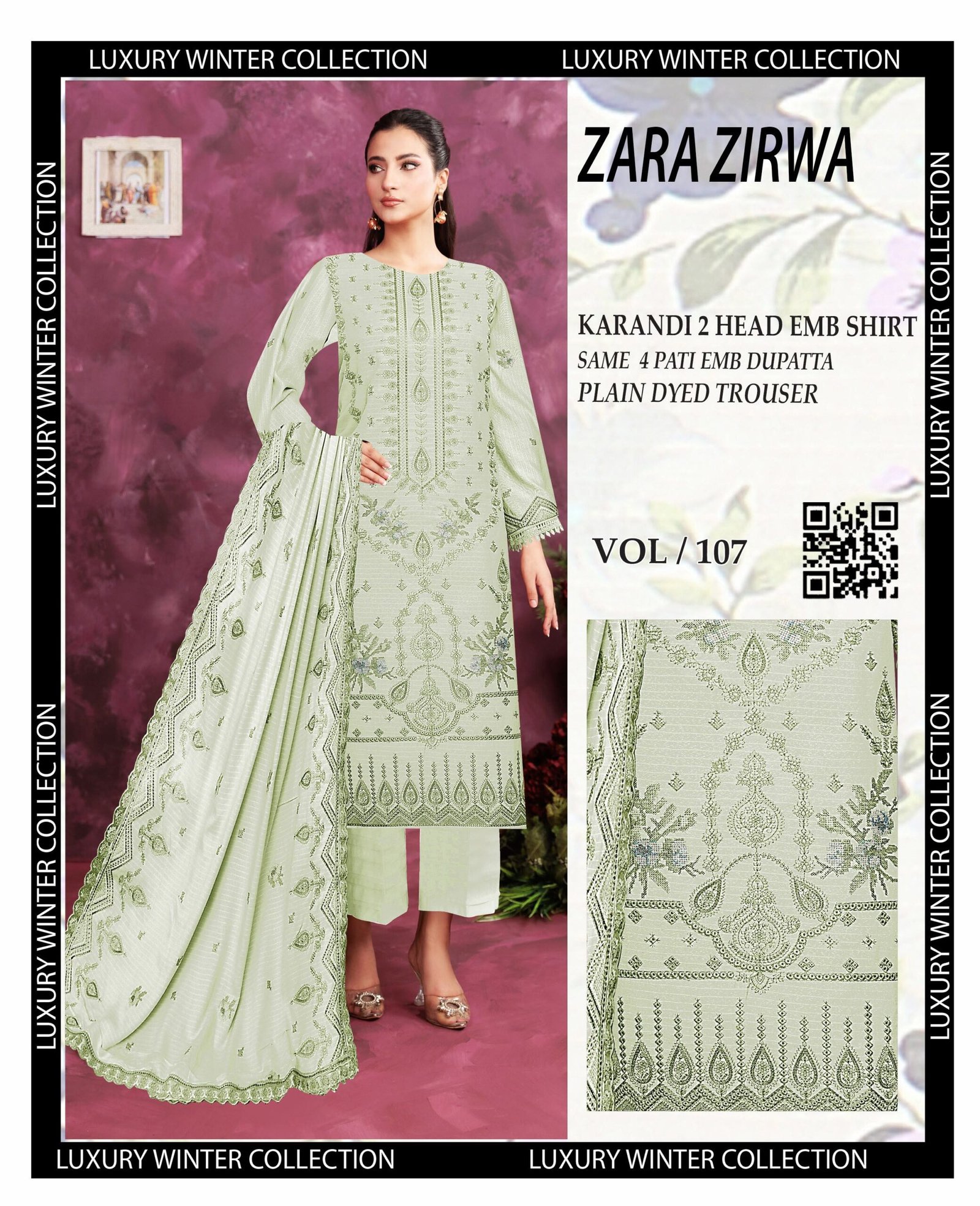 Winter Karandi Embroidered 3Pc Suit – Luxury Edition | VOL-107 - Image 4