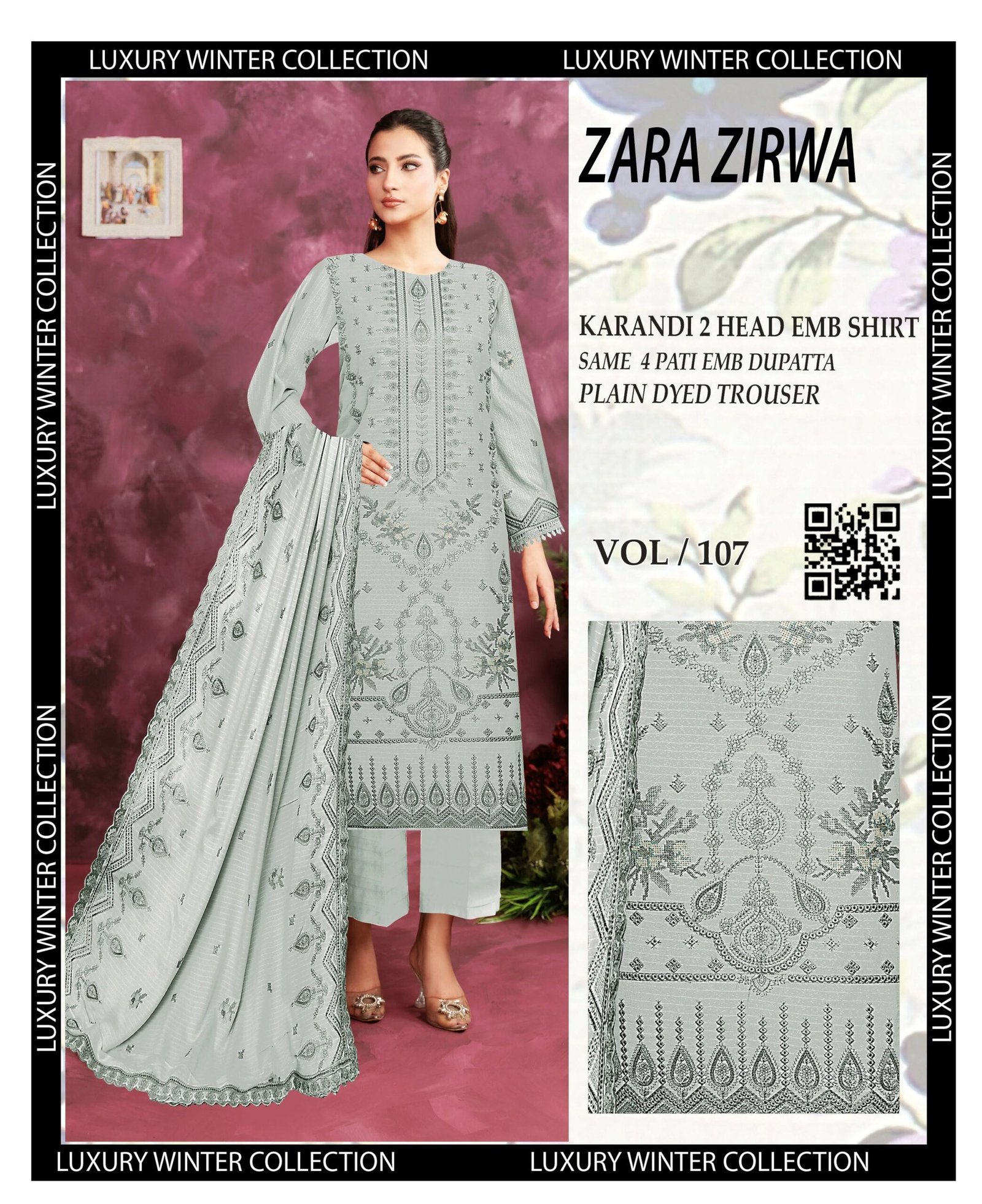 Winter Karandi Embroidered 3Pc Suit – Luxury Edition | VOL-107 - Image 3