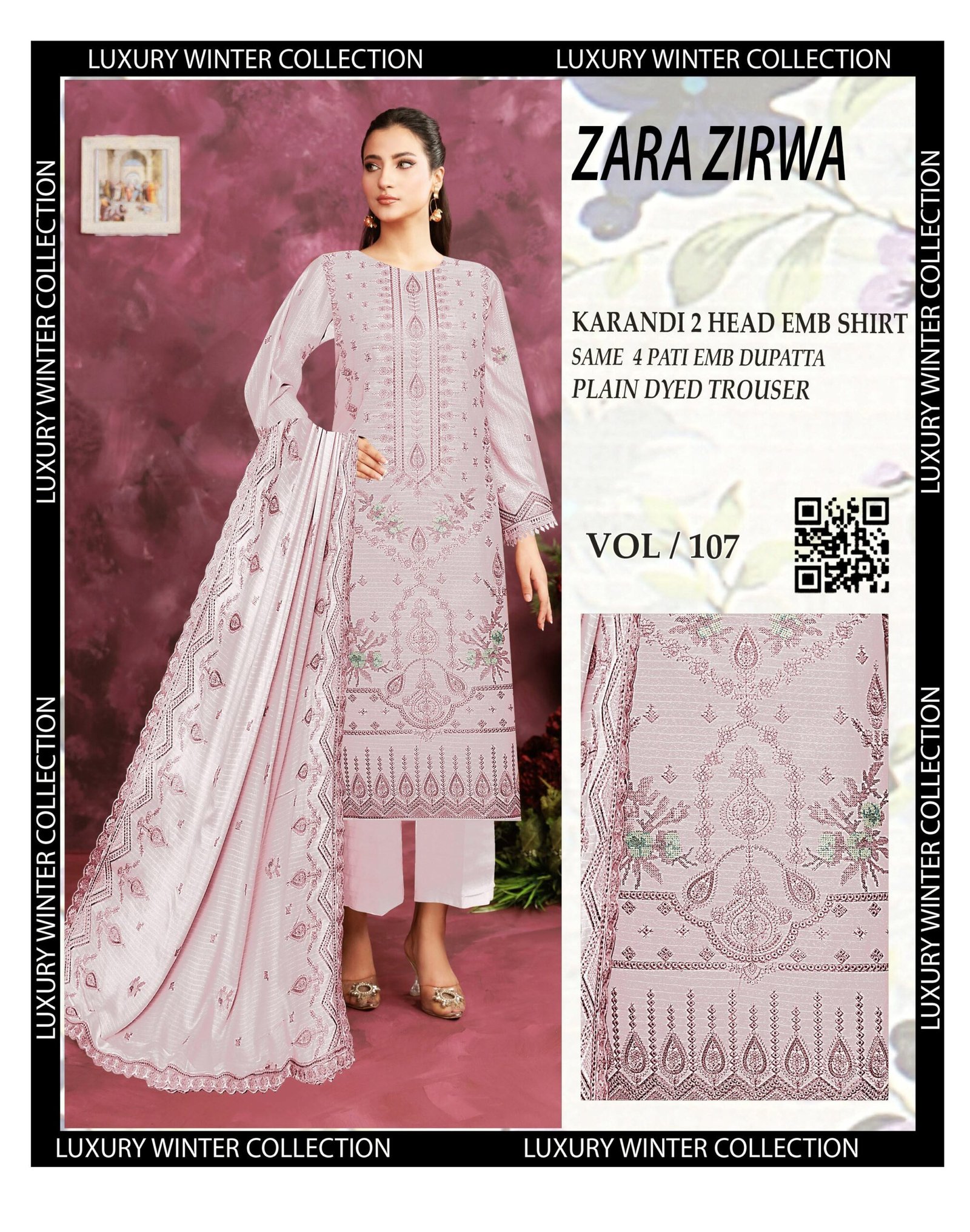 Winter Karandi Embroidered 3Pc Suit – Luxury Edition | VOL-107 - Image 2