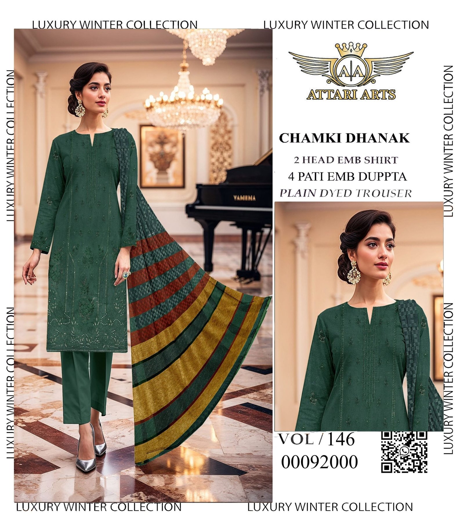 Designer Chamki Dhanak Embroidered 3Pc Dress | New Arrival VOL-146 - Image 3