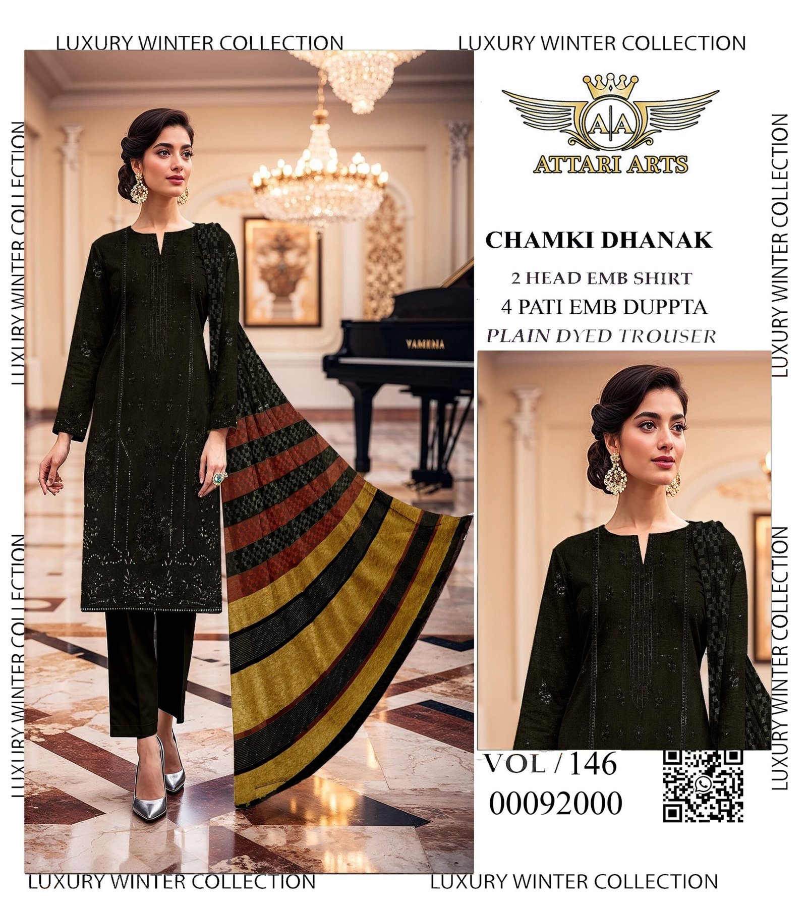 Designer Chamki Dhanak Embroidered 3Pc Dress | New Arrival VOL-146 - Image 2
