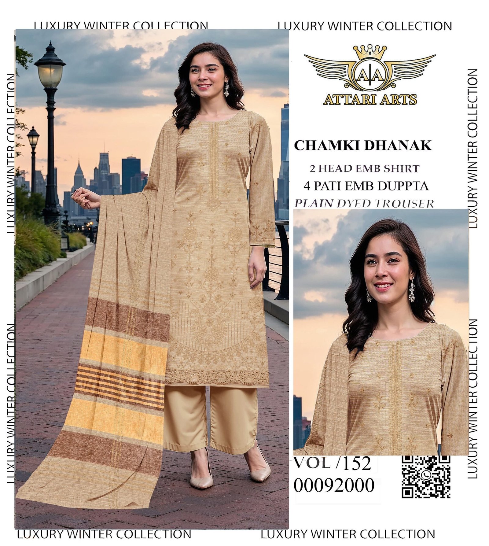Designer Chamki Dhanak Embroidered 3Pc Dress | New Arrival VOL-152