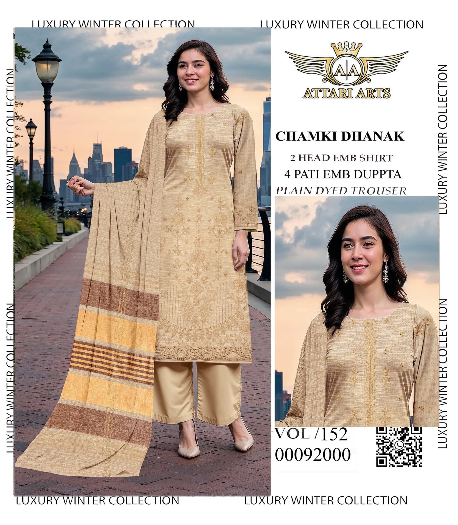 Designer Chamki Dhanak Embroidered 3Pc Dress | New Arrival VOL-152 - Image 2