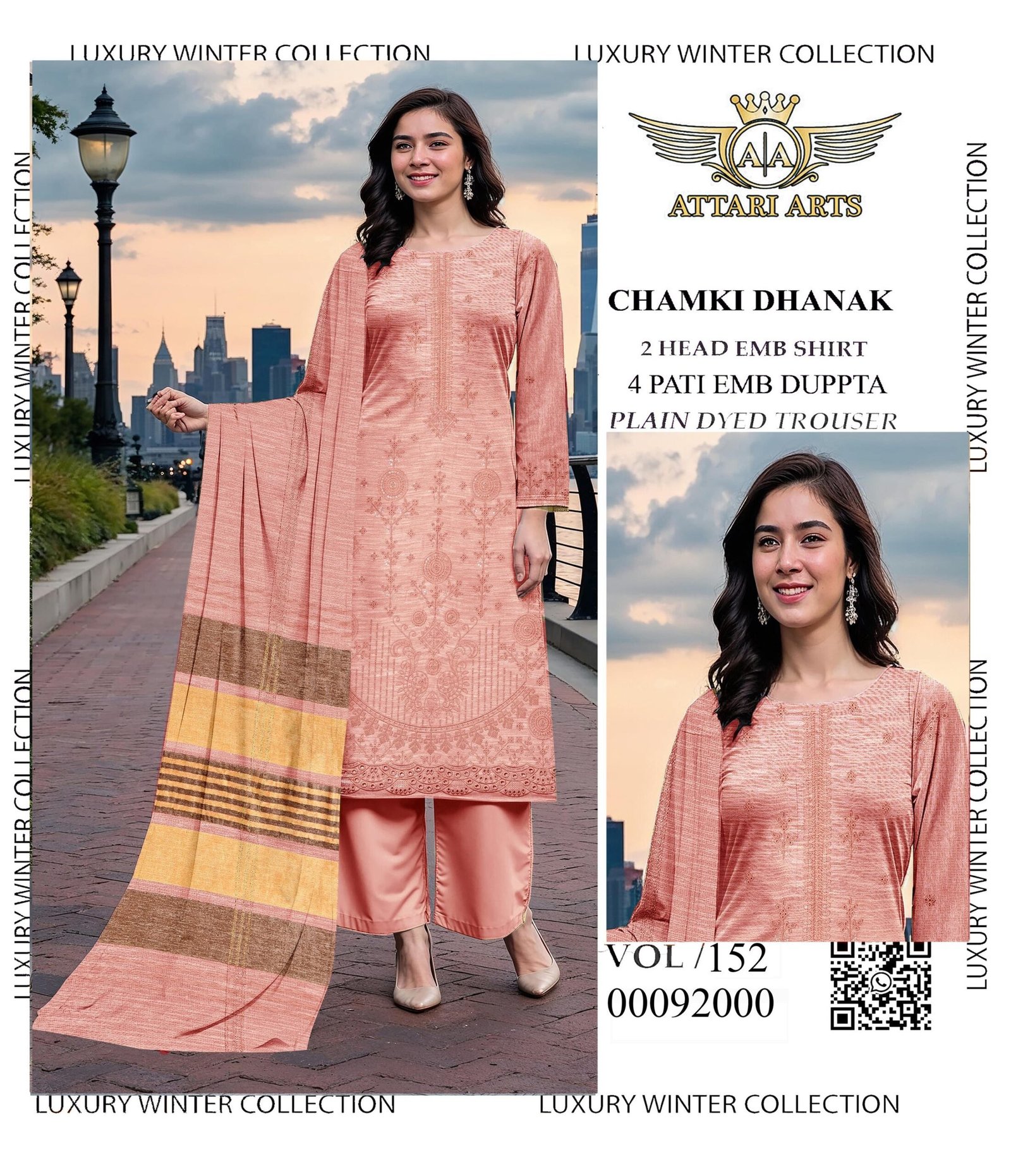 Designer Chamki Dhanak Embroidered 3Pc Dress | New Arrival VOL-152 - Image 4