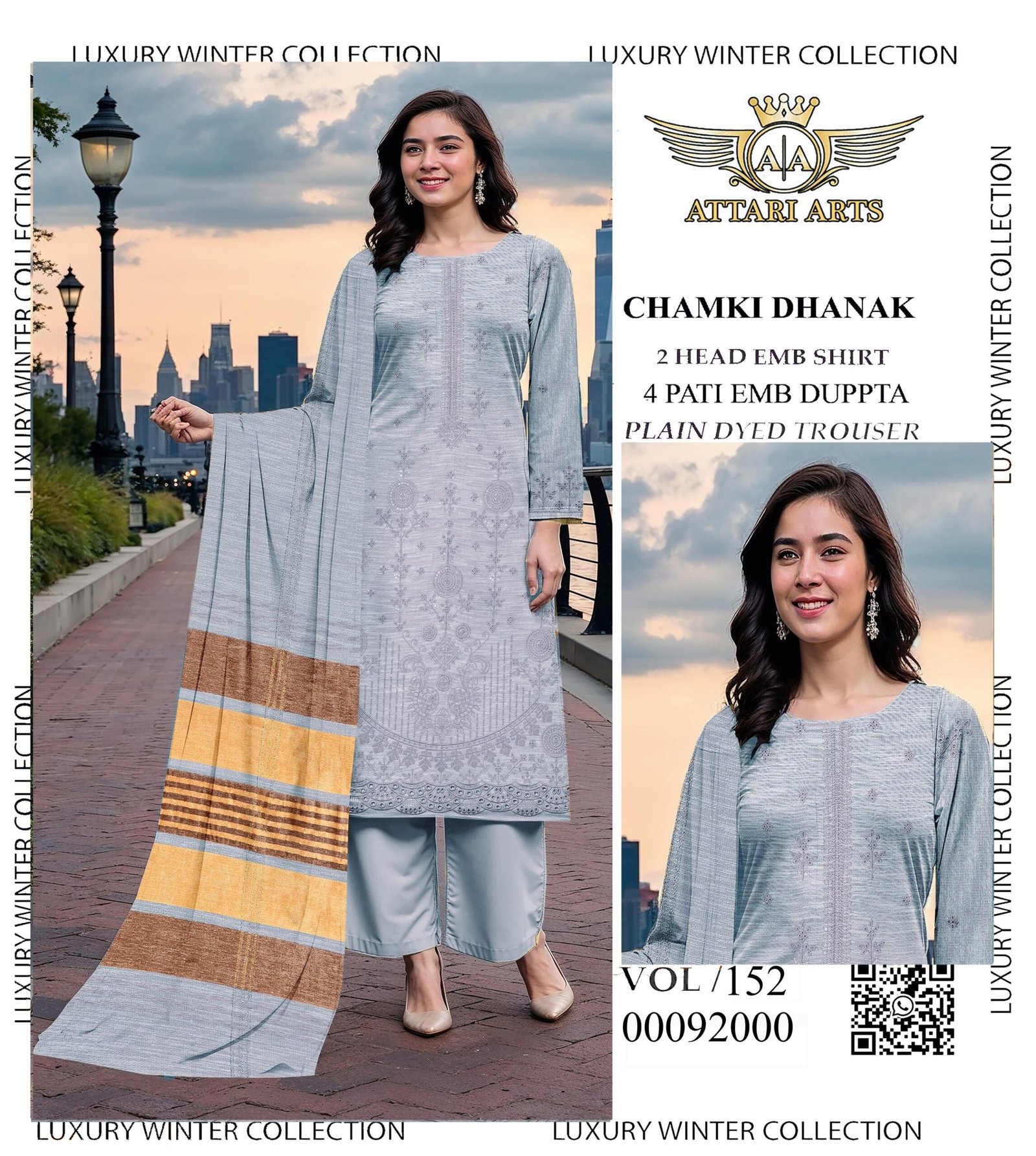 Designer Chamki Dhanak Embroidered 3Pc Dress | New Arrival VOL-152 - Image 5