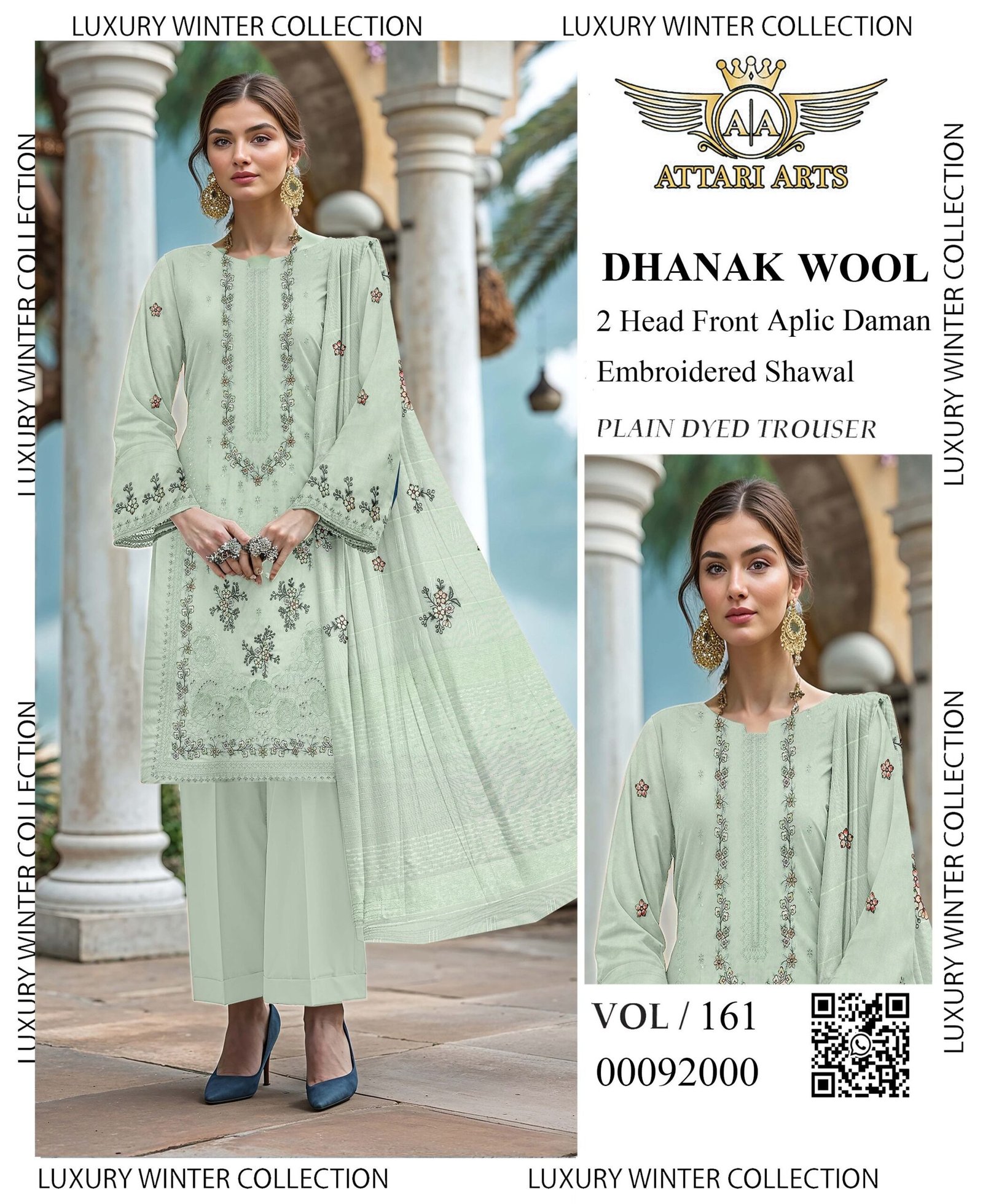 Luxury Chamki Dhanak Embroidered Fabric | VOL-161