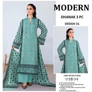 Modern A+ Dhanak Double Head Embroidery 3 Piece