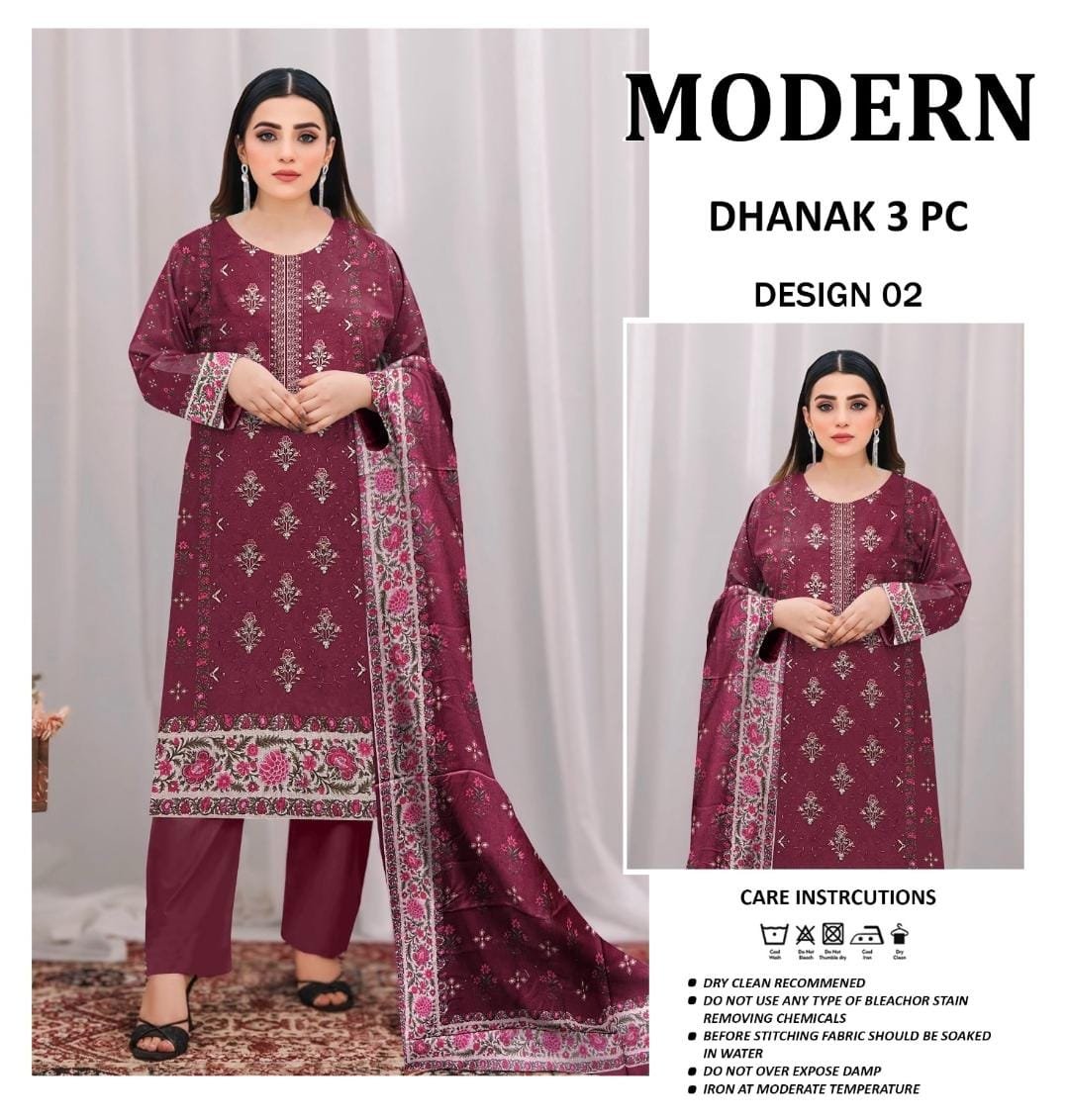 Modern A+ Dhanak Double Head Embroidery 3 Piece - Image 4