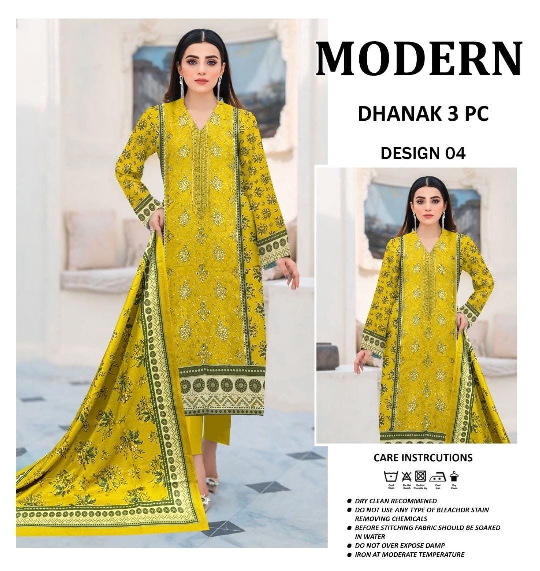 Modern A+ Dhanak Double Head Embroidery 3 Piece - Image 3