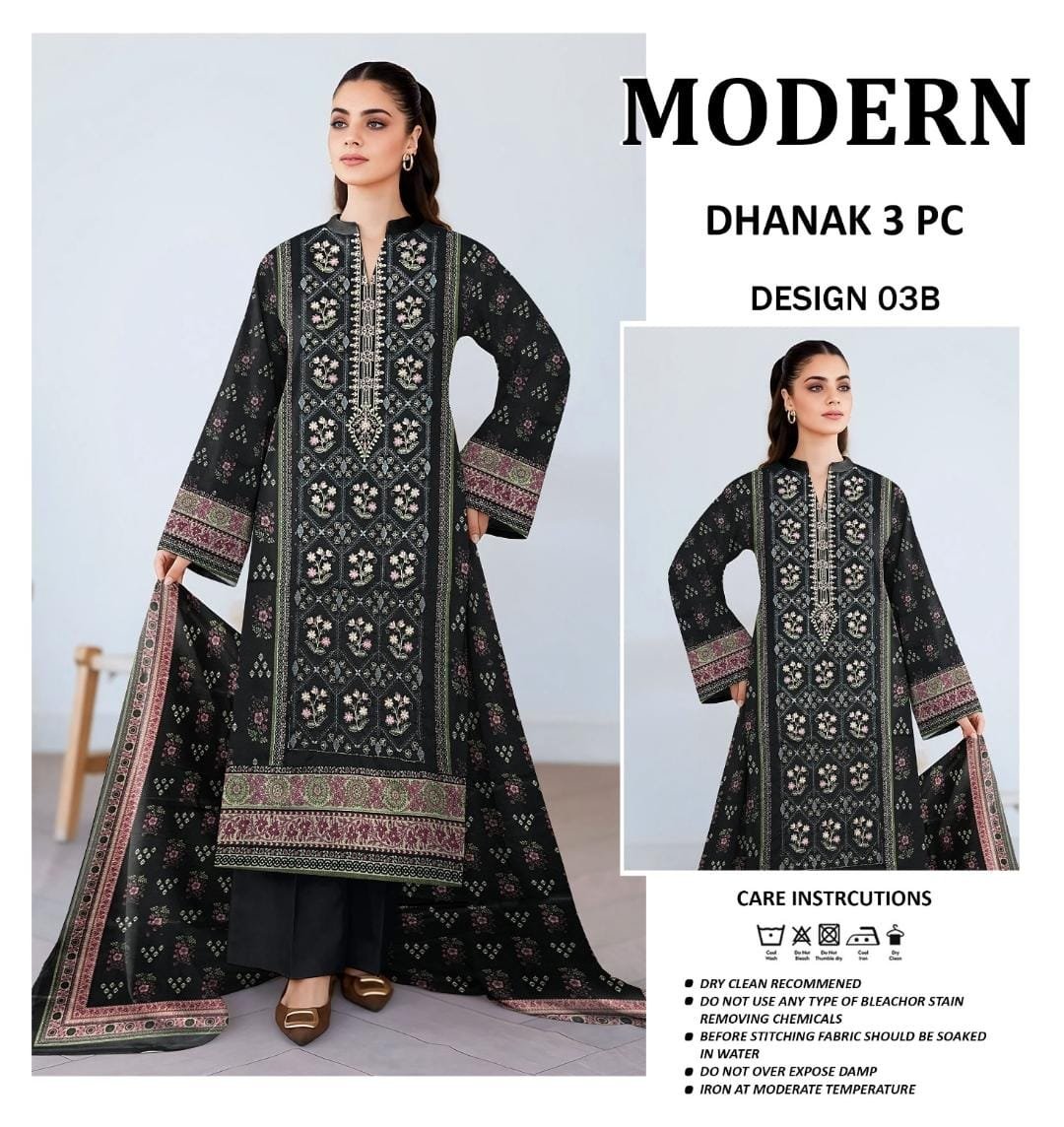 Modern A+ Dhanak Double Head Embroidery 3 Piece - Image 7
