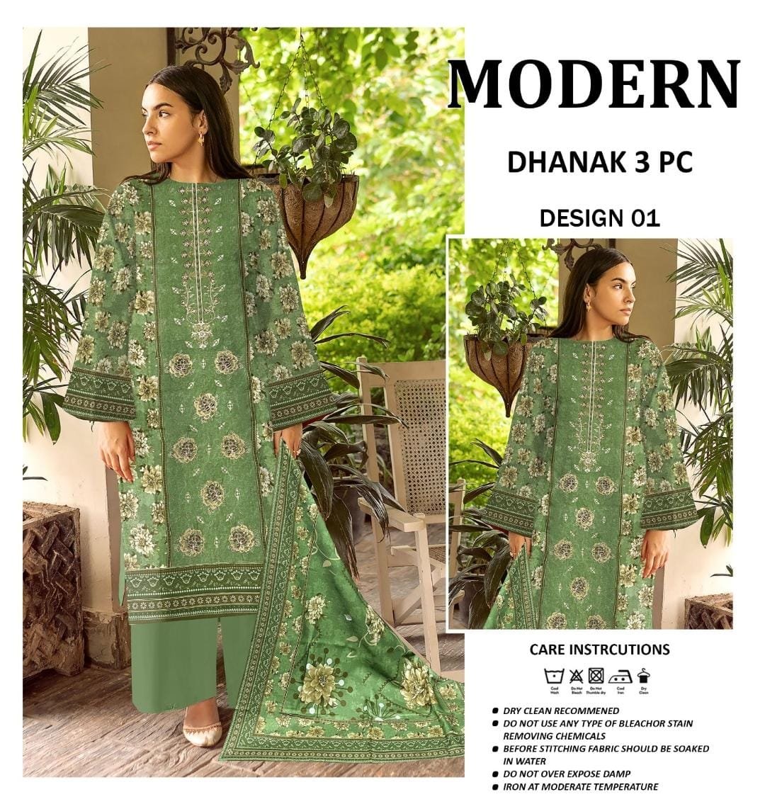 Modern A+ Dhanak Double Head Embroidery 3 Piece - Image 6