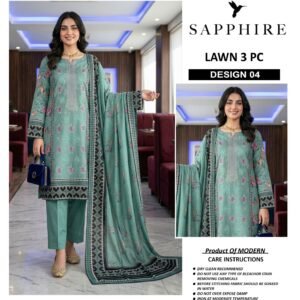 A+ Modern Lawn Neck Embroidered 3 Piece Dress for Women