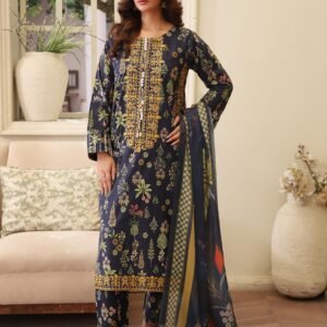 Embroidered Lawn 3 Piece Suit Stitched for Women in Pakistan
