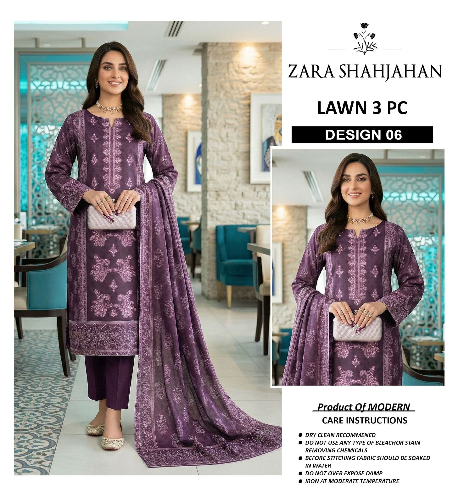 Premium A+ Modern Lawn 3 Piece Neck Embroidered Suit - Image 3