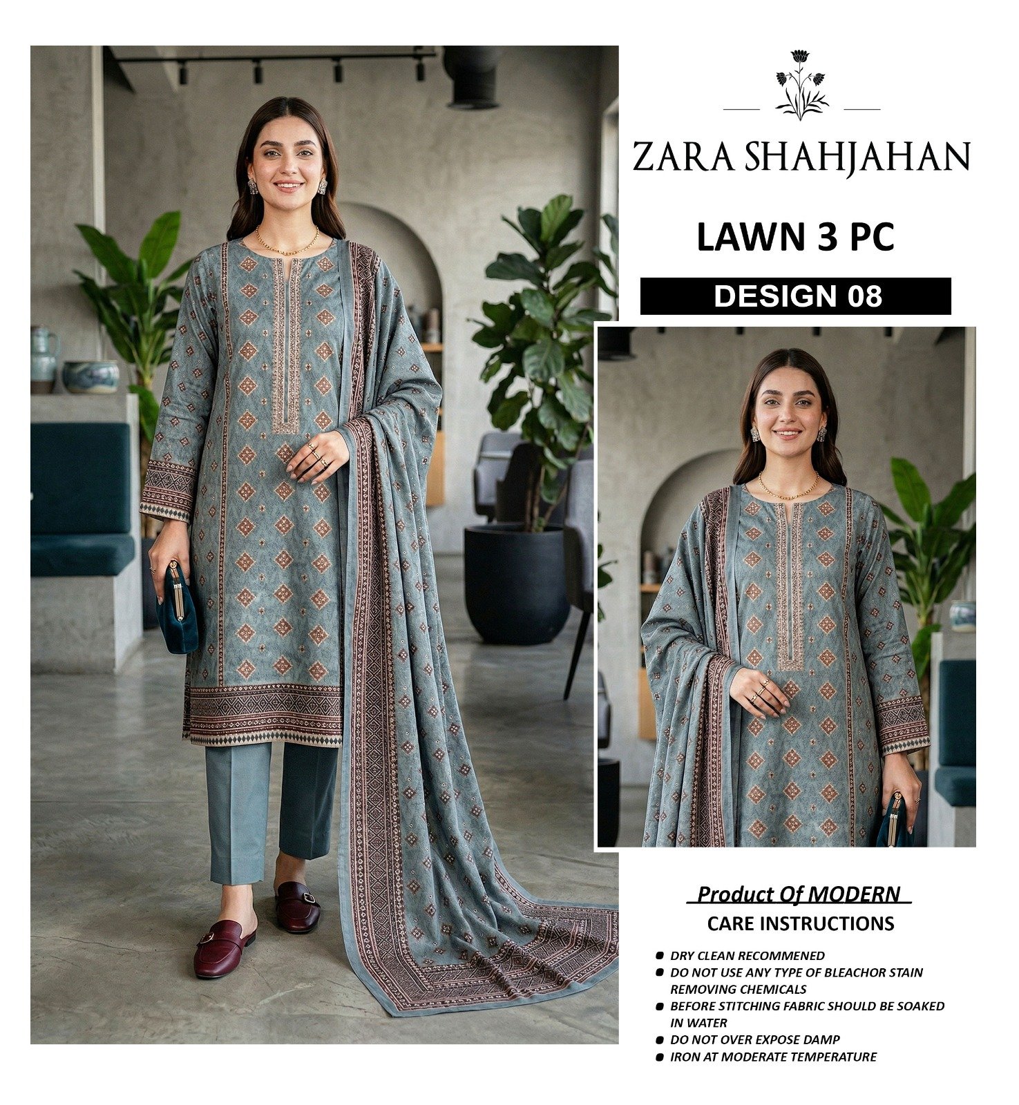 Premium A+ Modern Lawn 3 Piece Neck Embroidered Suit - Image 6