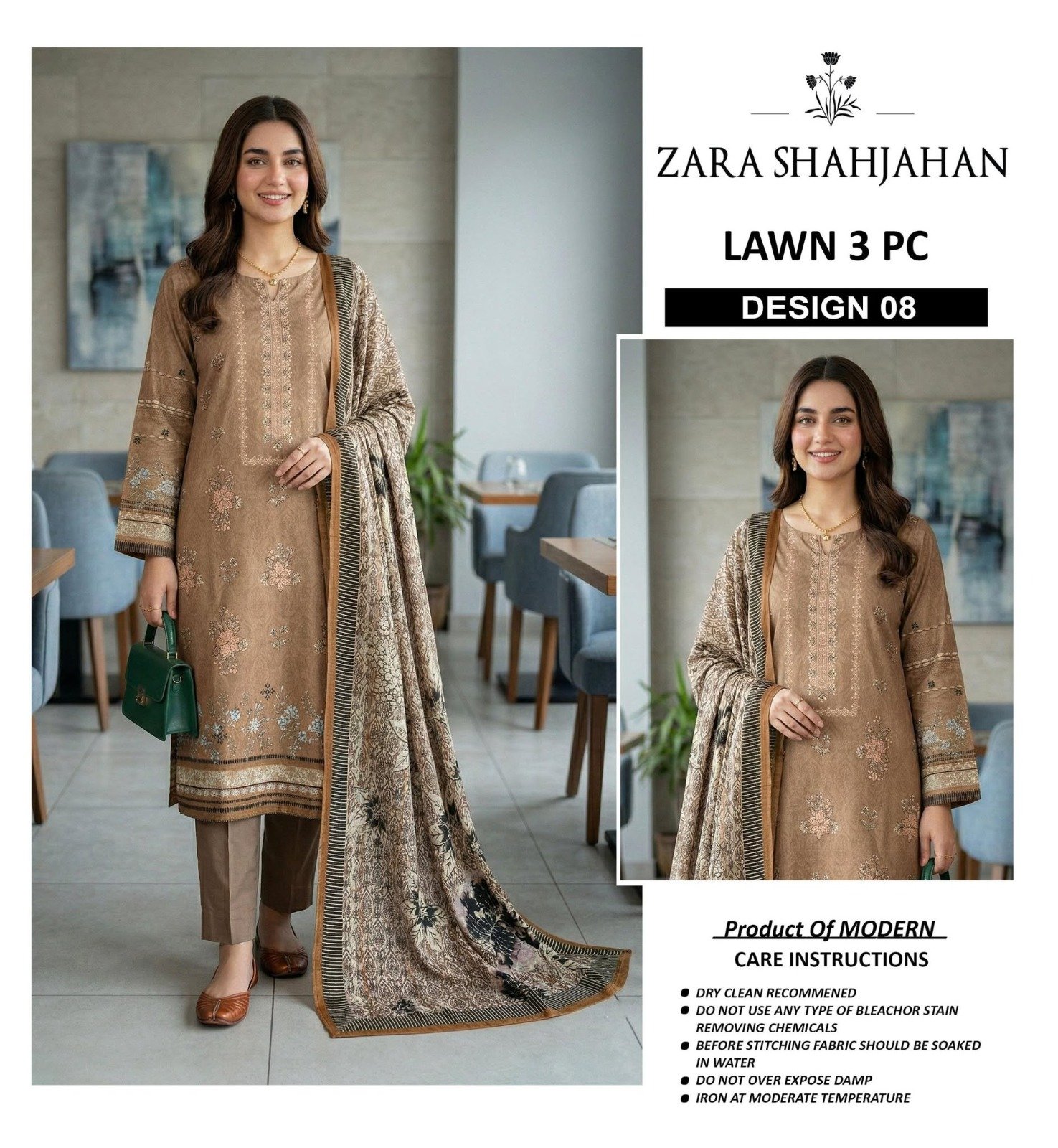 Premium A+ Modern Lawn 3 Piece Neck Embroidered Suit - Image 7