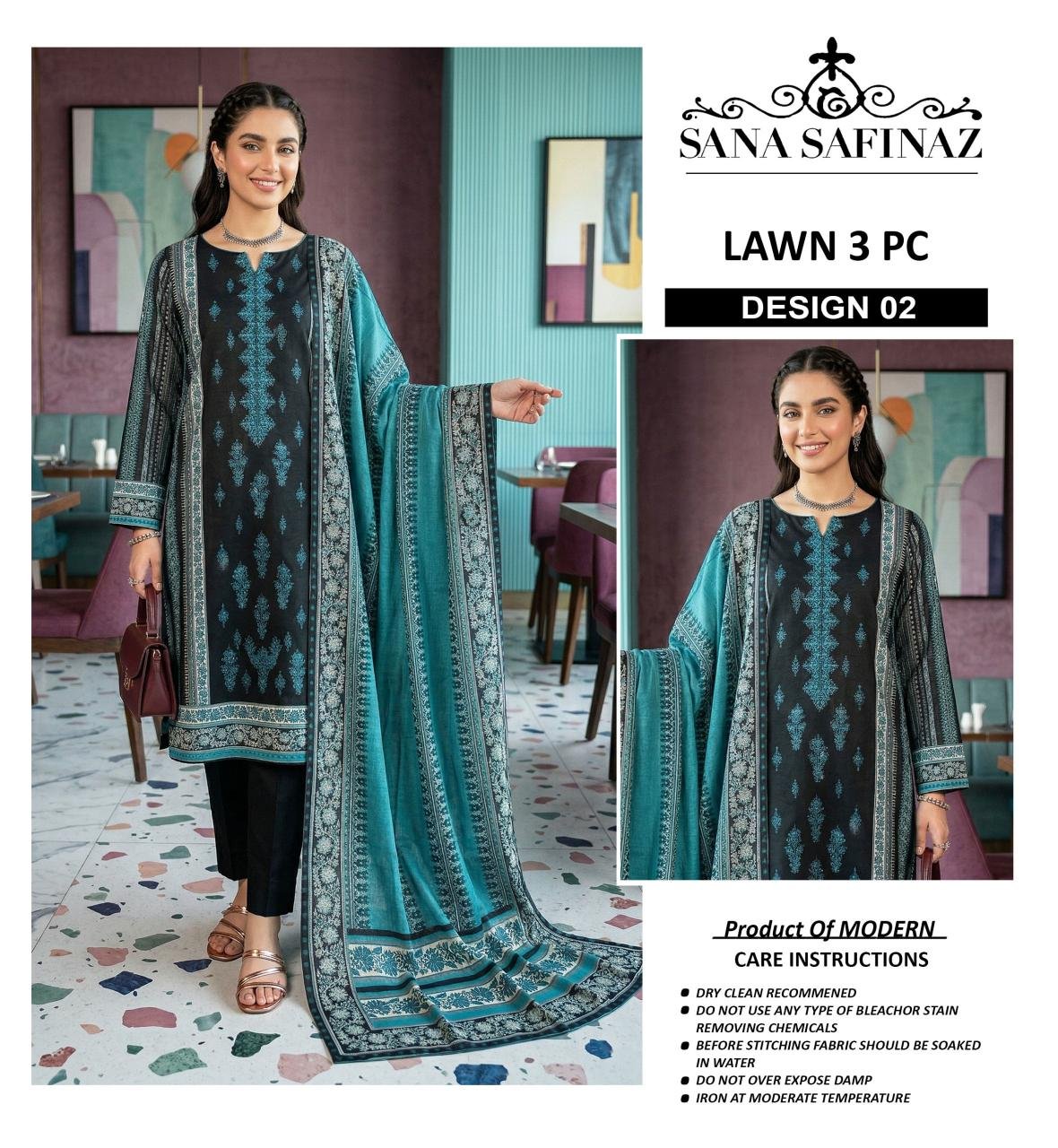 Premium A+ Modern Lawn 3 Piece Neck Embroidered Suit - Image 8