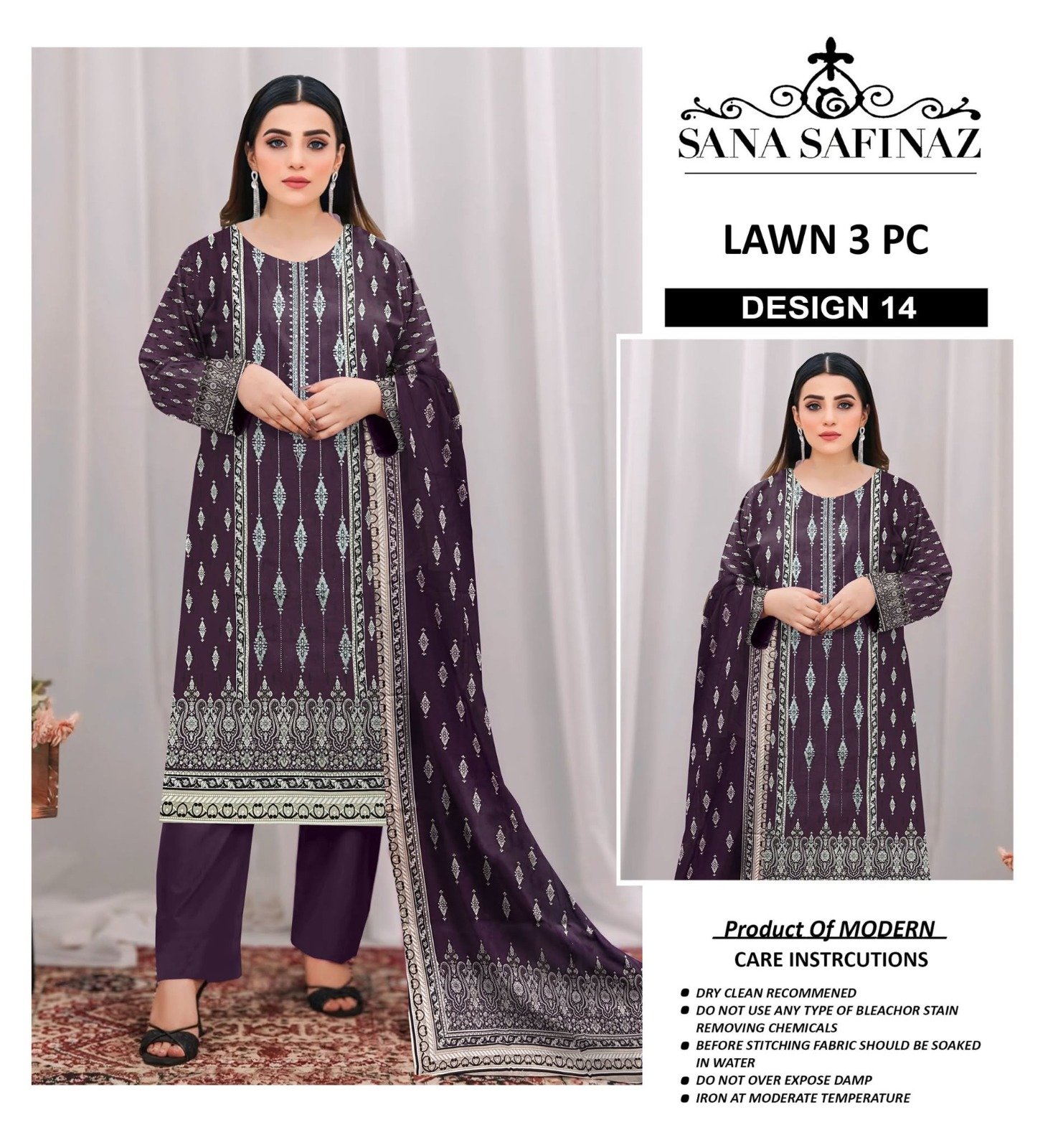 Premium A+ Modern Lawn 3 Piece Neck Embroidered Suit - Image 14
