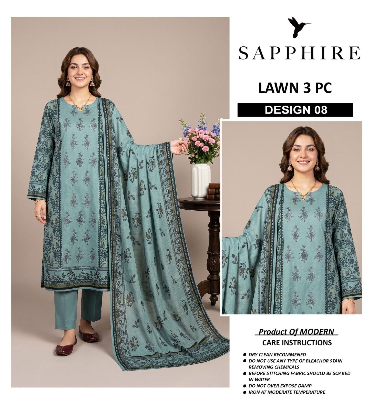 Premium A+ Modern Lawn 3 Piece Neck Embroidered Suit - Image 13