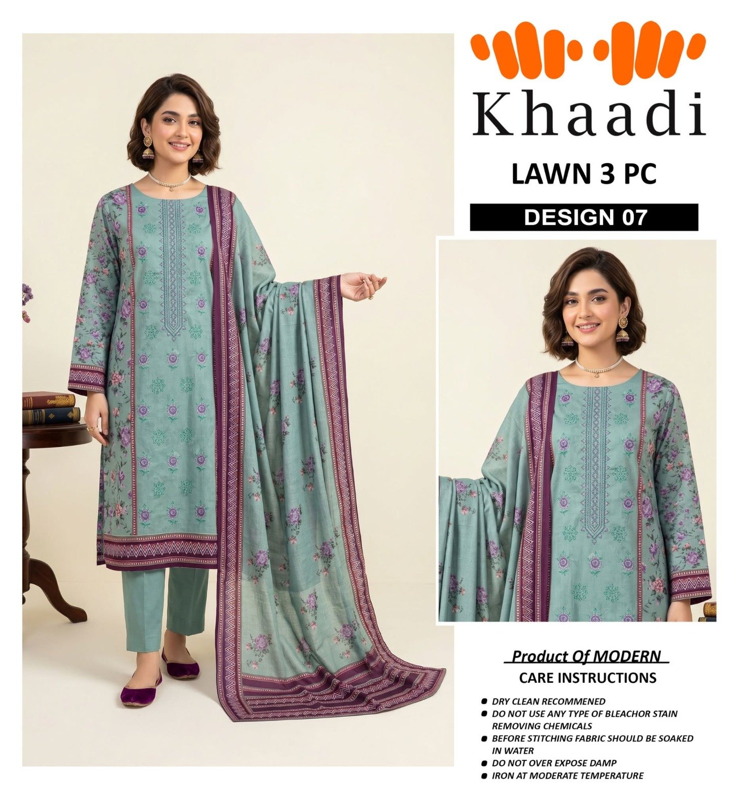 Premium A+ Modern Lawn 3 Piece Neck Embroidered Suit - Image 11