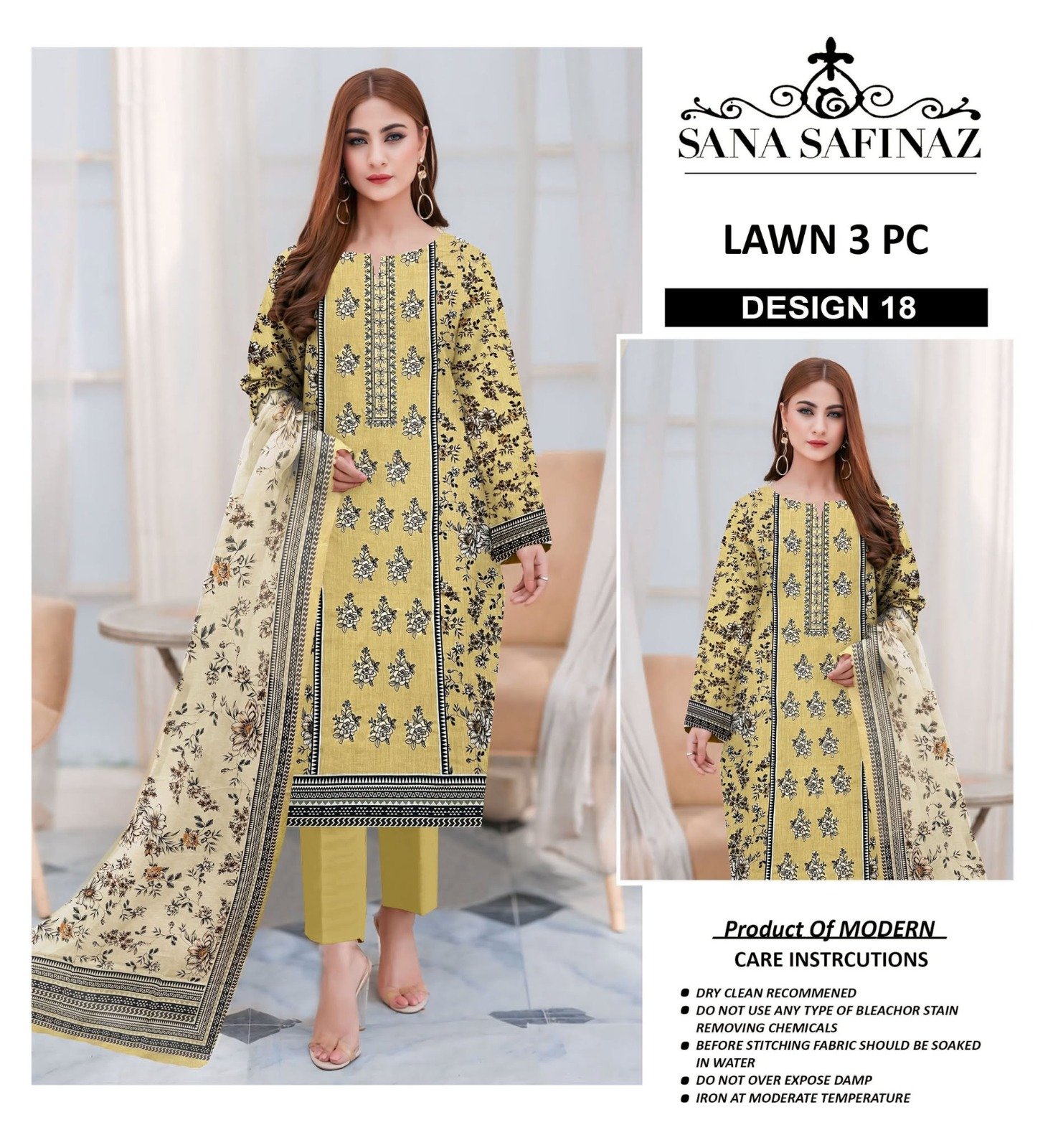 Premium A+ Modern Lawn 3 Piece Neck Embroidered Suit - Image 10