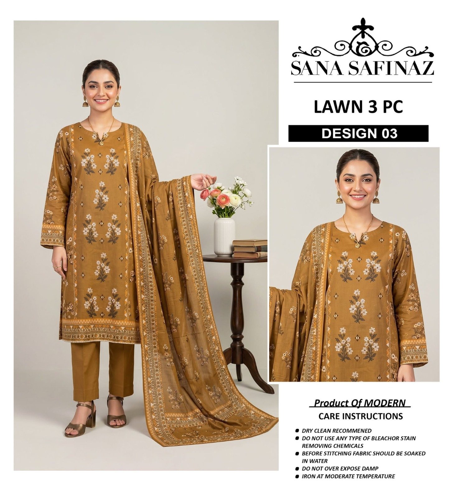Premium A+ Modern Lawn 3 Piece Neck Embroidered Suit - Image 9