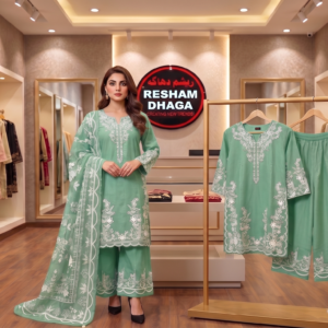cotton 3pc stitched suit, online ladies embroidered dress, Pakistan best price cotton suit, ready to wear 3 piece outfit, stitched cotton women apparel, boutique cotton stitched stock, affordable embroidered cotton set, summer cotton dress Pakistan, women online clothing store, wholesale in Pakistan garments