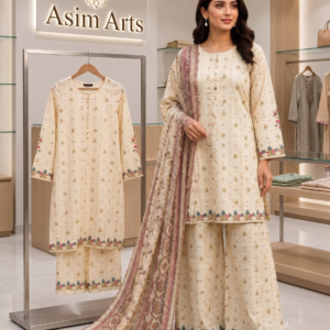 bindi lawn kurti set, lawn 3 piece kurti, palazzo kurti set, summer lawn outfit, stitched lawn suit, lawn kurti with dupatta, women summer dress pakistan, casual lawn set