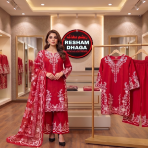 cotton 3pc stitched suit, online ladies embroidered dress, Pakistan best price cotton suit, ready to wear 3 piece outfit, stitched cotton women apparel, boutique cotton stitched stock, affordable embroidered cotton set, summer cotton dress Pakistan, women online clothing store, wholesale in Pakistan garments