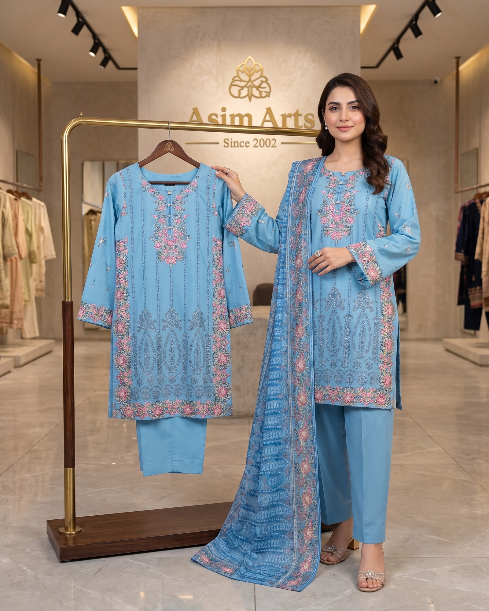 chicken kari lawn suit, lawn 3 piece suit, embroidered lawn suit, gala daman suit, monal dupatta suit, cotton trouser lawn set, summer lawn collection