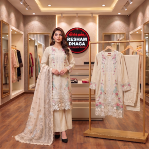premium floral 3 piece, embroidered floral suit women, trendy floral dress set, ladies stitched 3pc outfit, elegant women fashion wear, floral semi formal suit, Pakistan fashion 3 piece apparel, designer floral embroidered set, modern women stitched dress, wholesale in Pakistan garments