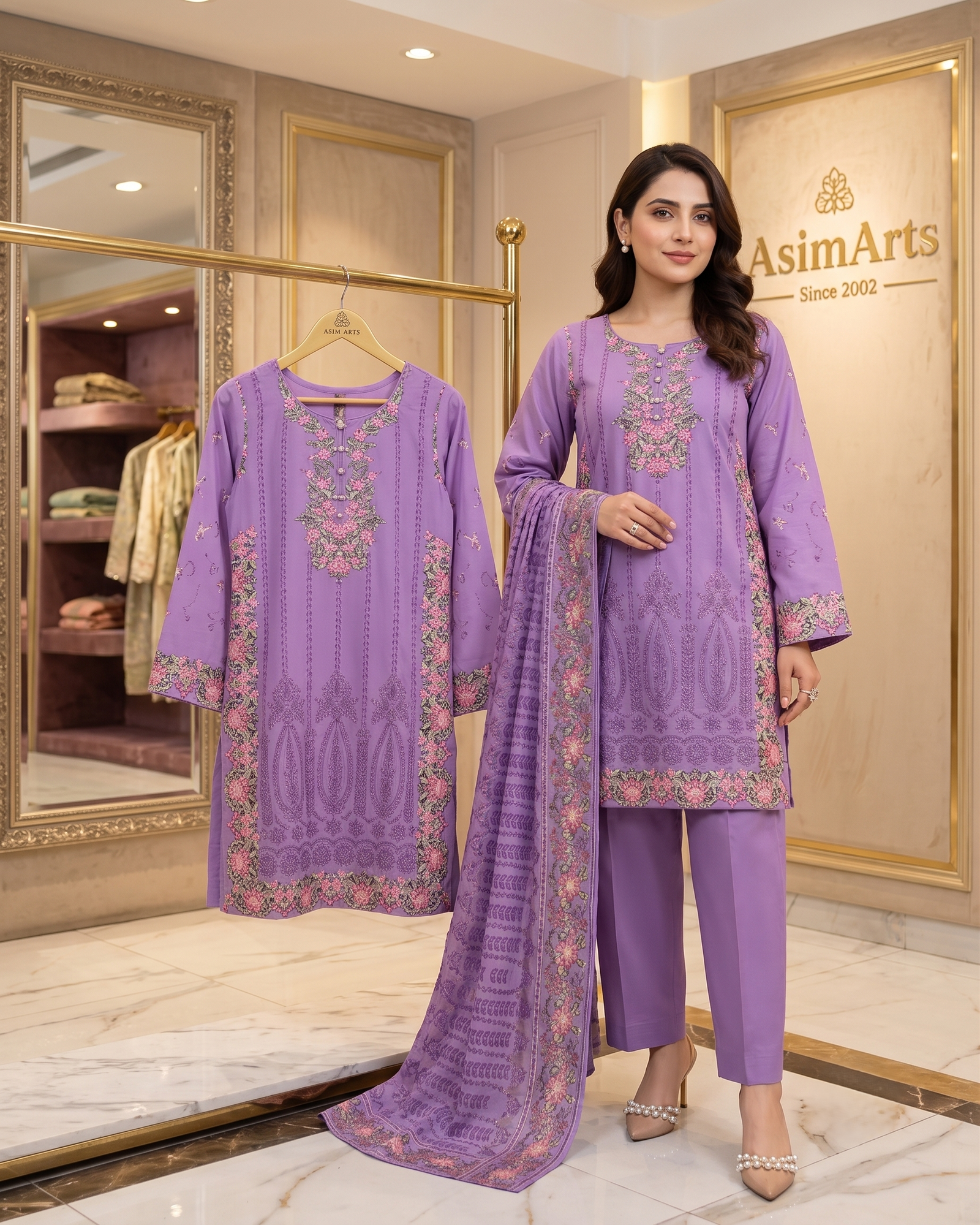 Chicken Kari Lawn 3 Piece Suit with Handmade Gala Daman Wholesale In Pakistan - Image 2